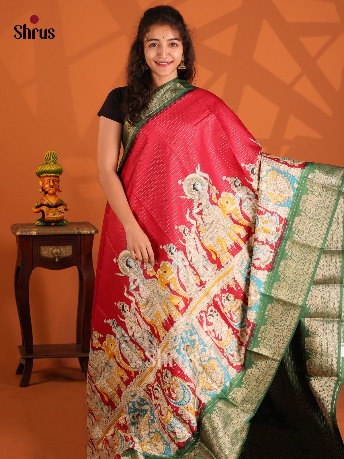 Red & Green - Semi Tussar saree