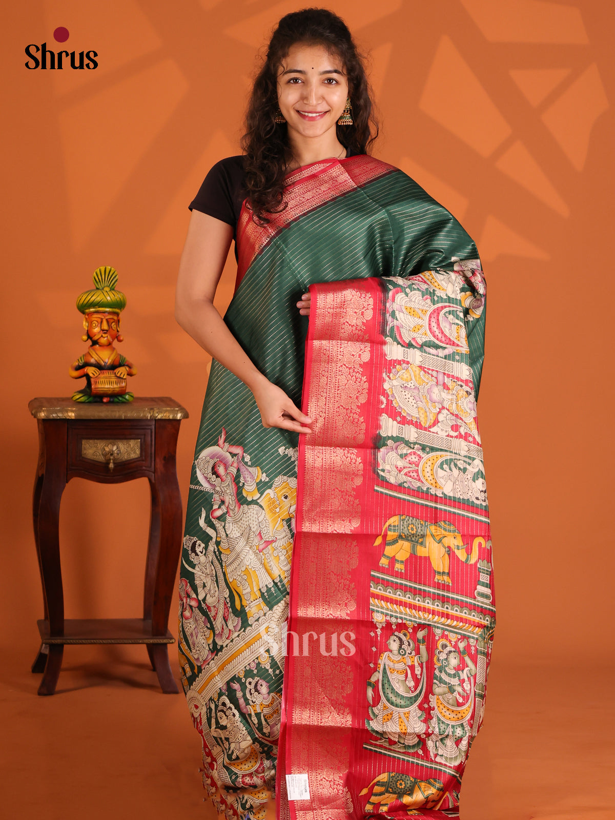 Green & Red - Semi Tussar saree