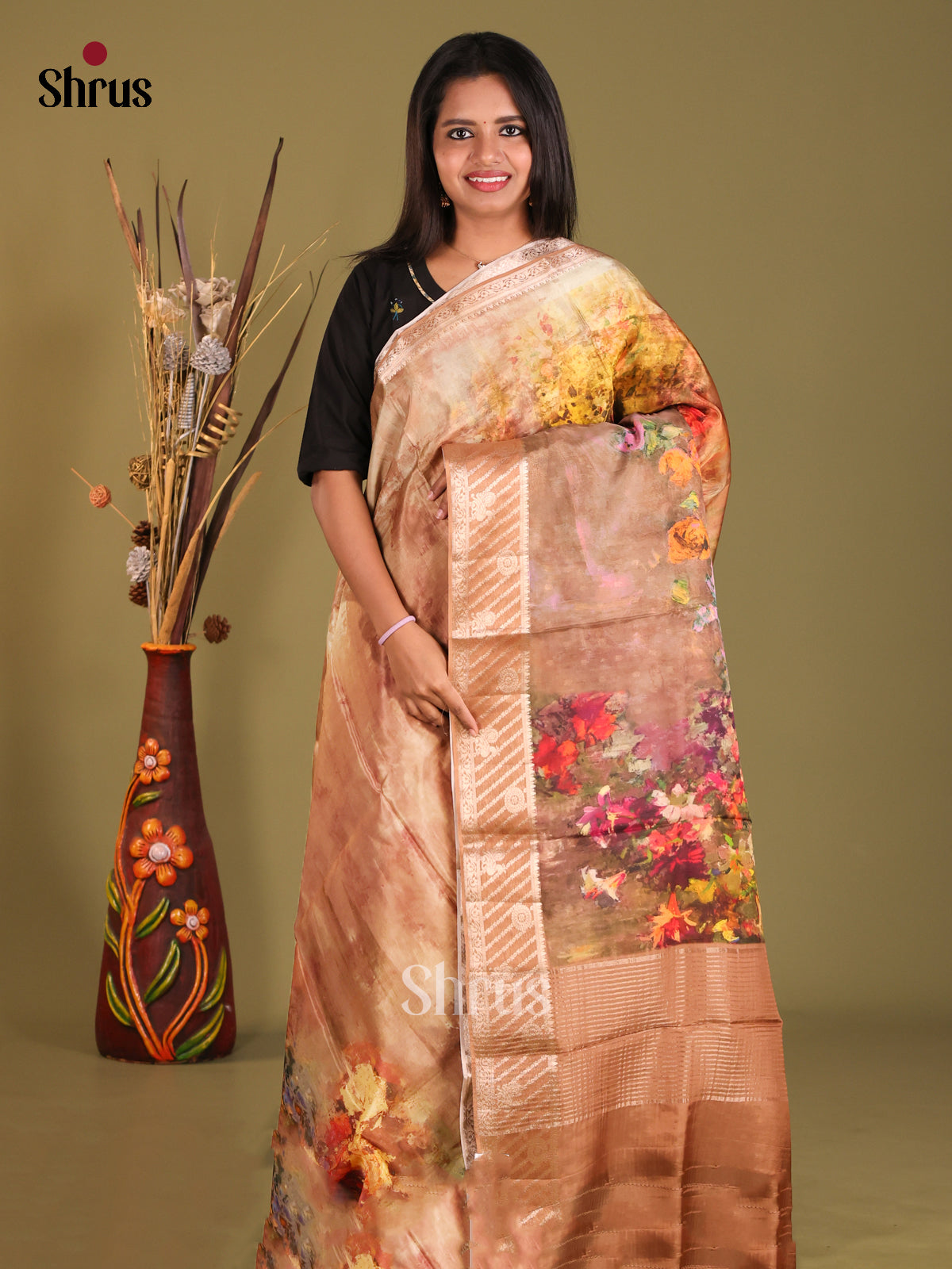 Brown - Semi Organza Saree