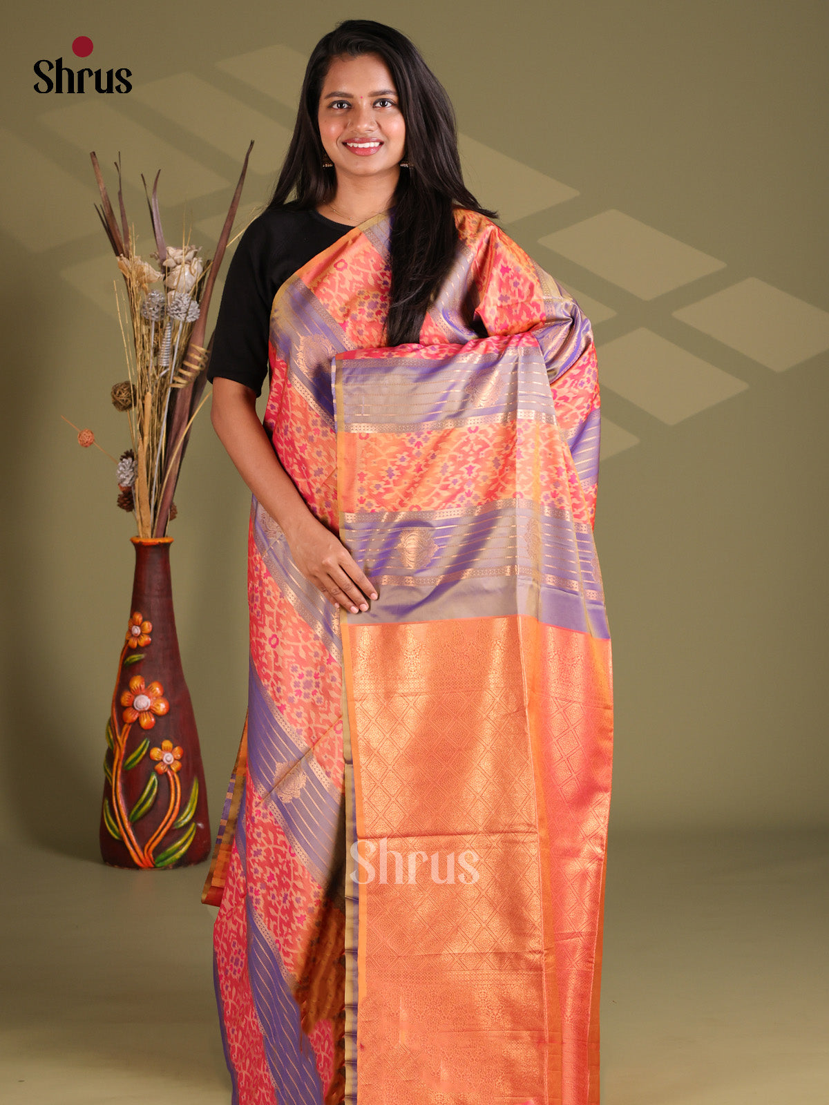 Orange & Lavender - Semi Soft Silk Saree