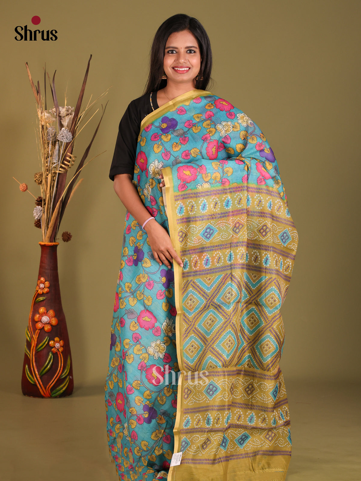 Blue & Green - Semi Chanderi Saree