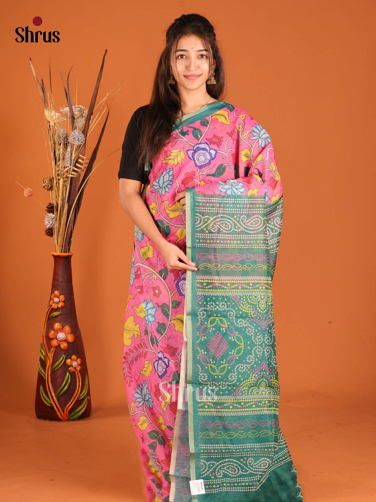 Pink & Green - Semi Chanderi Saree