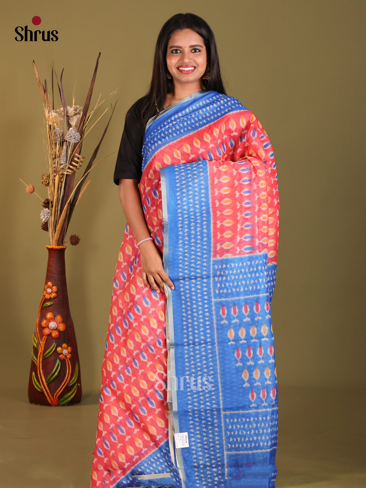 Pink & Blue- Semi Chanderi Saree