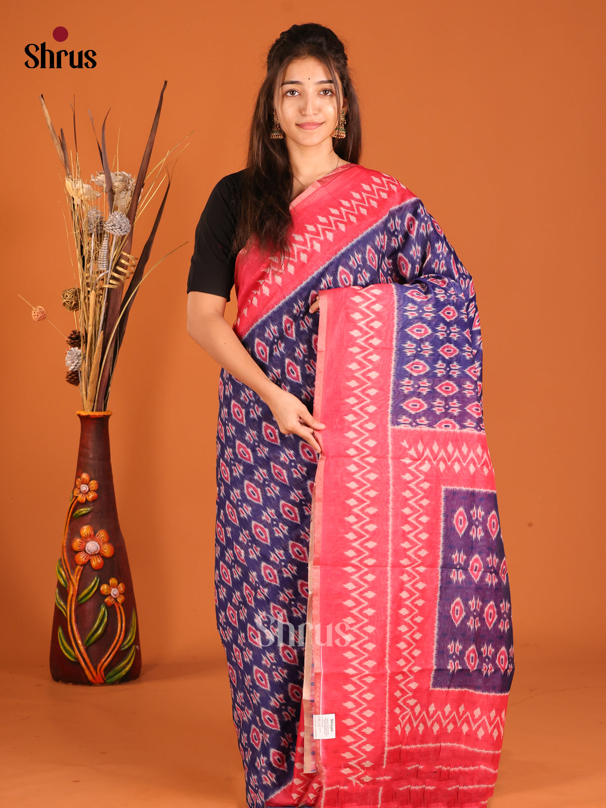 Blue & Pink - Semi Chanderi Saree