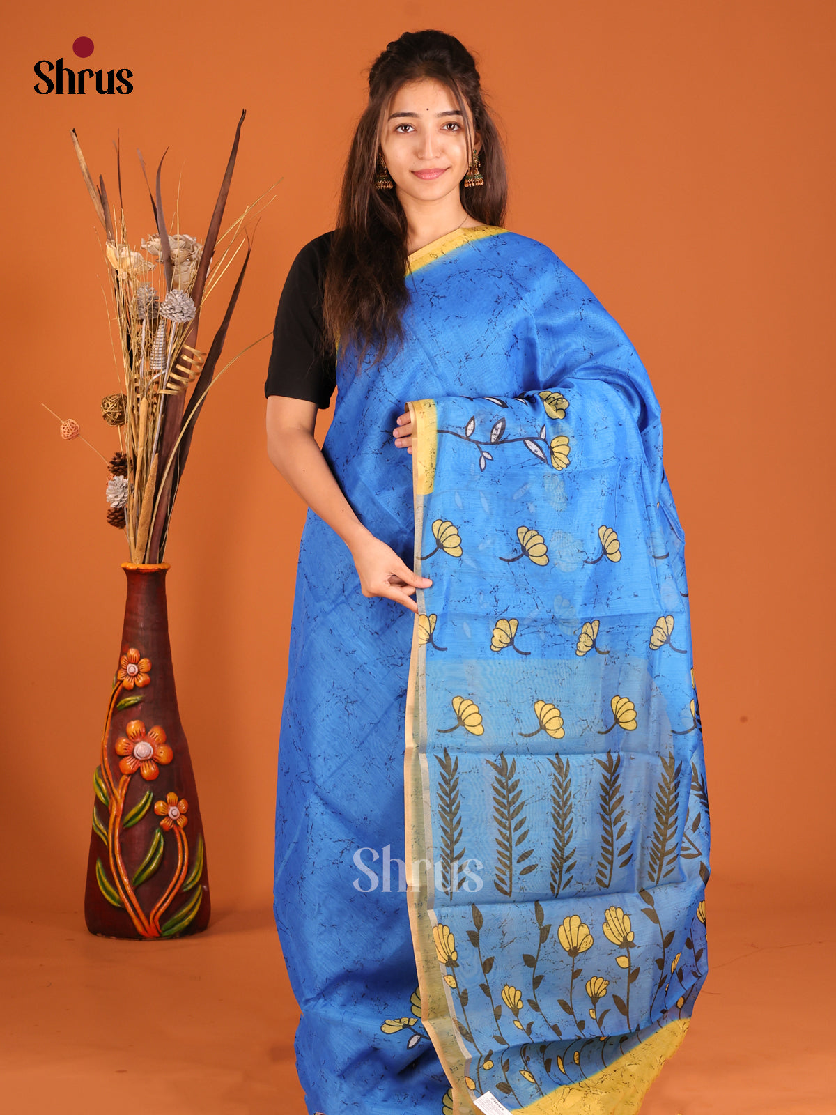 Blue & Yellow - Semi Chanderi Saree