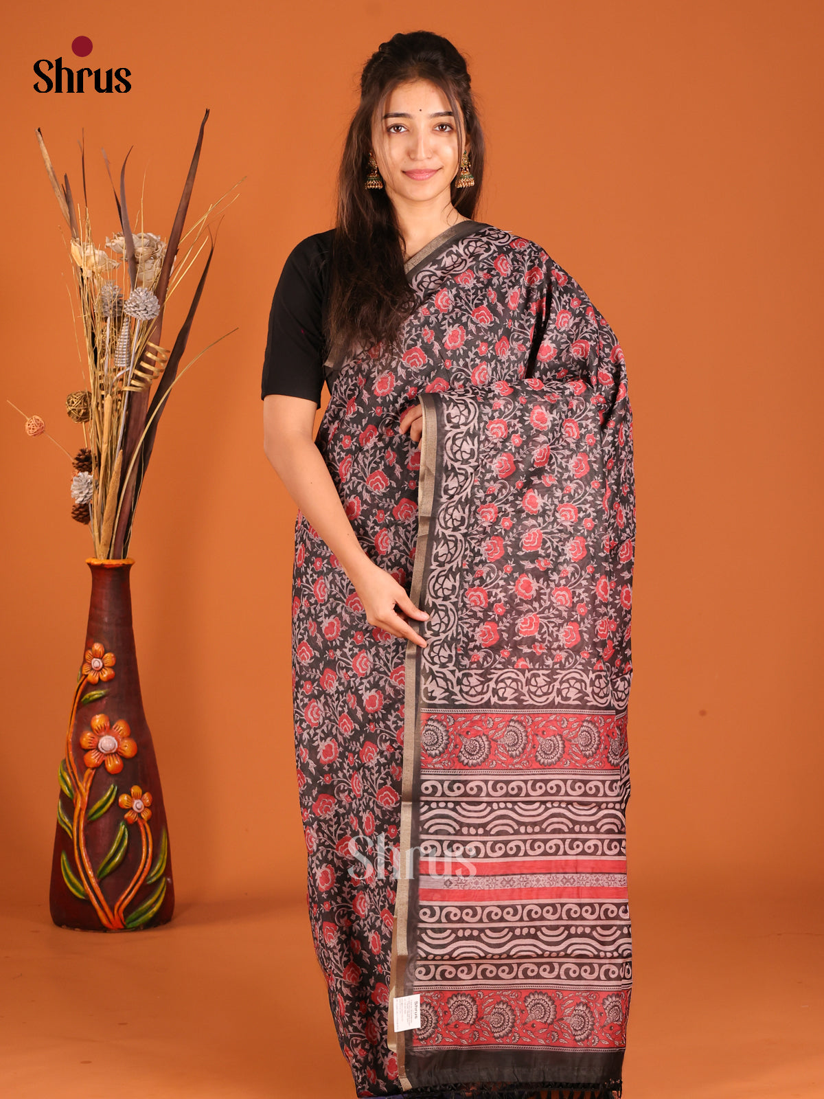 Black & Pink- Semi Chanderi Saree
