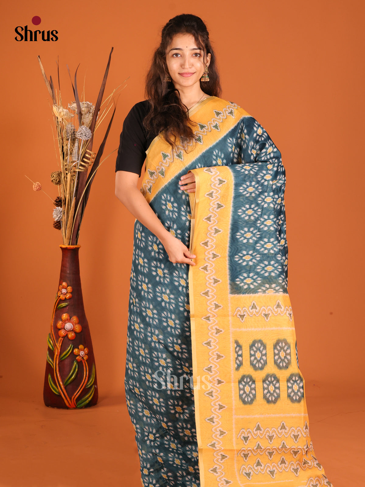 Blue & Yellow - Semi Chanderi Saree