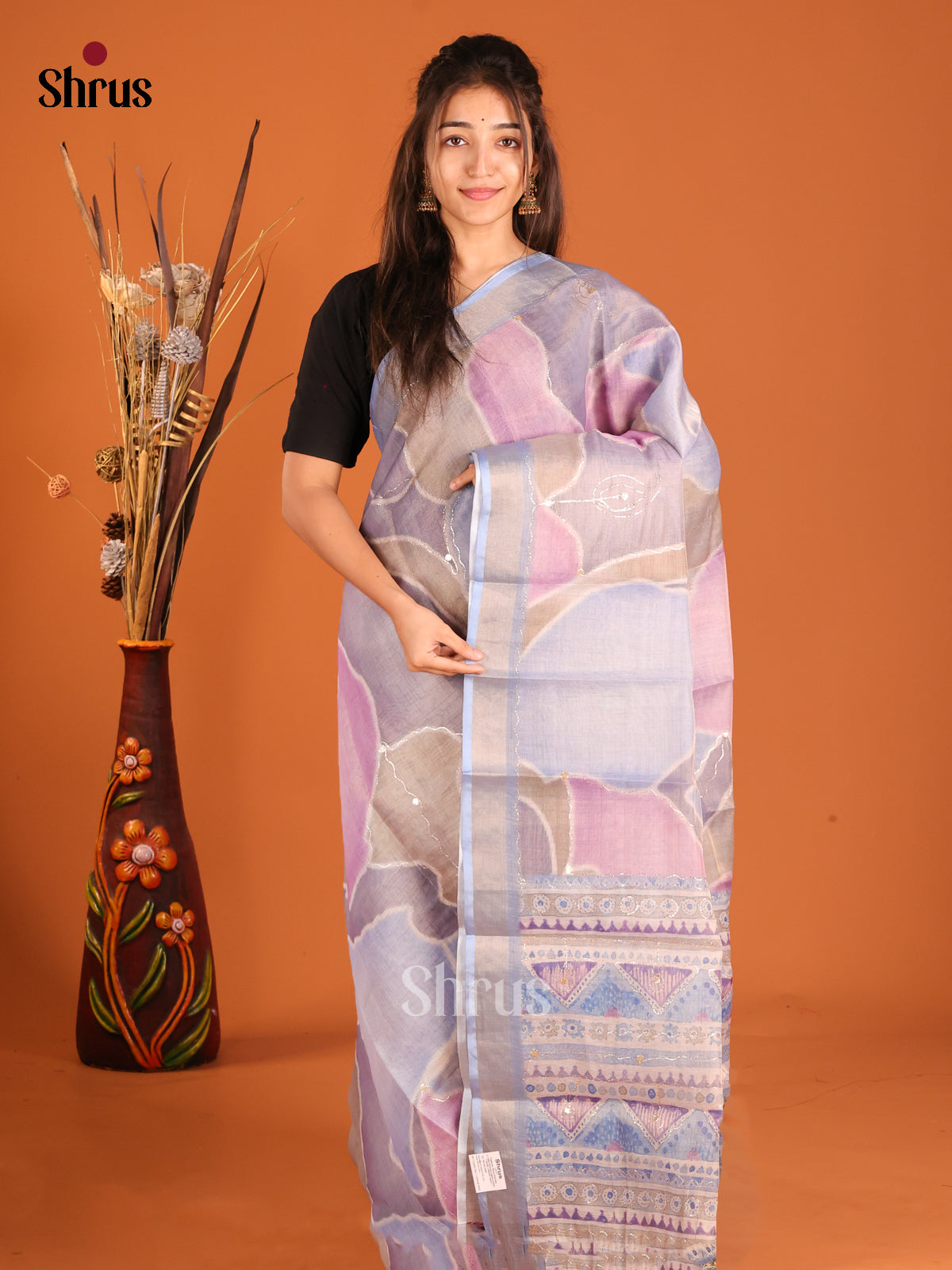 Blue & Purple - Semi Chanderi Saree