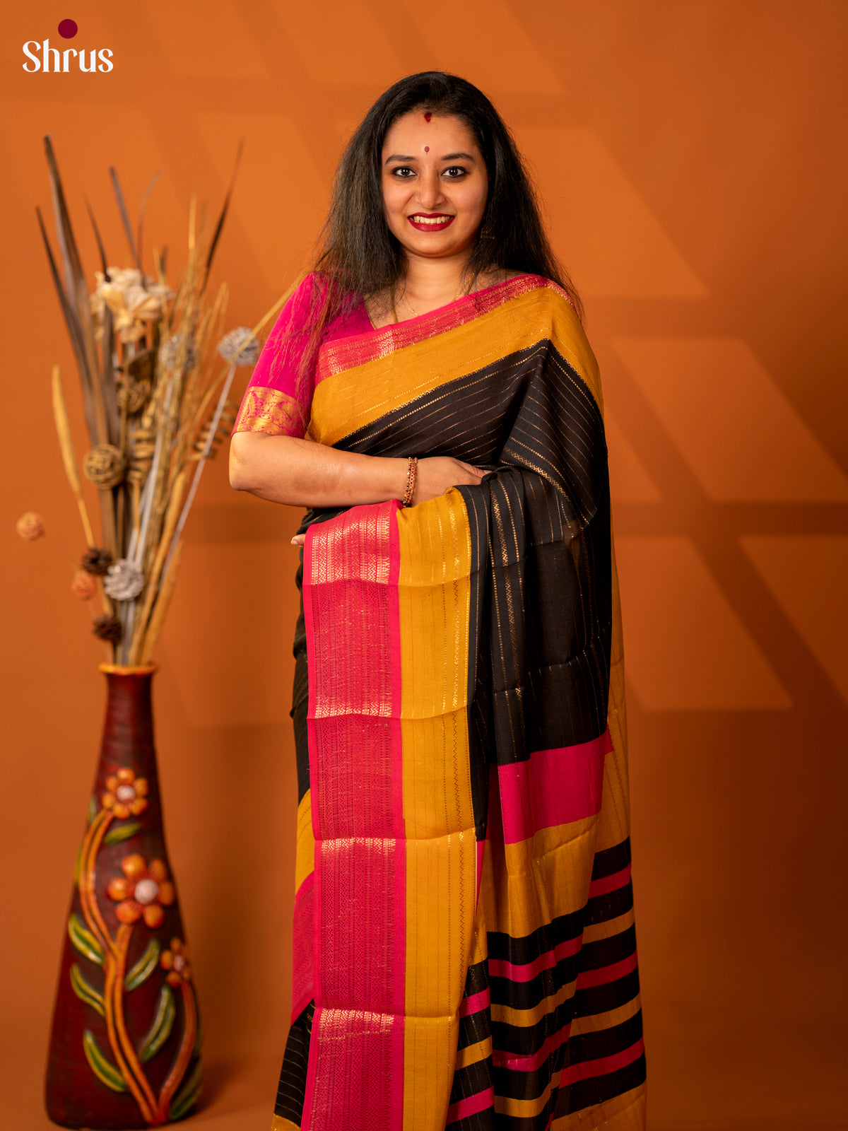 Black & Pink - Semi Mysore silk saree