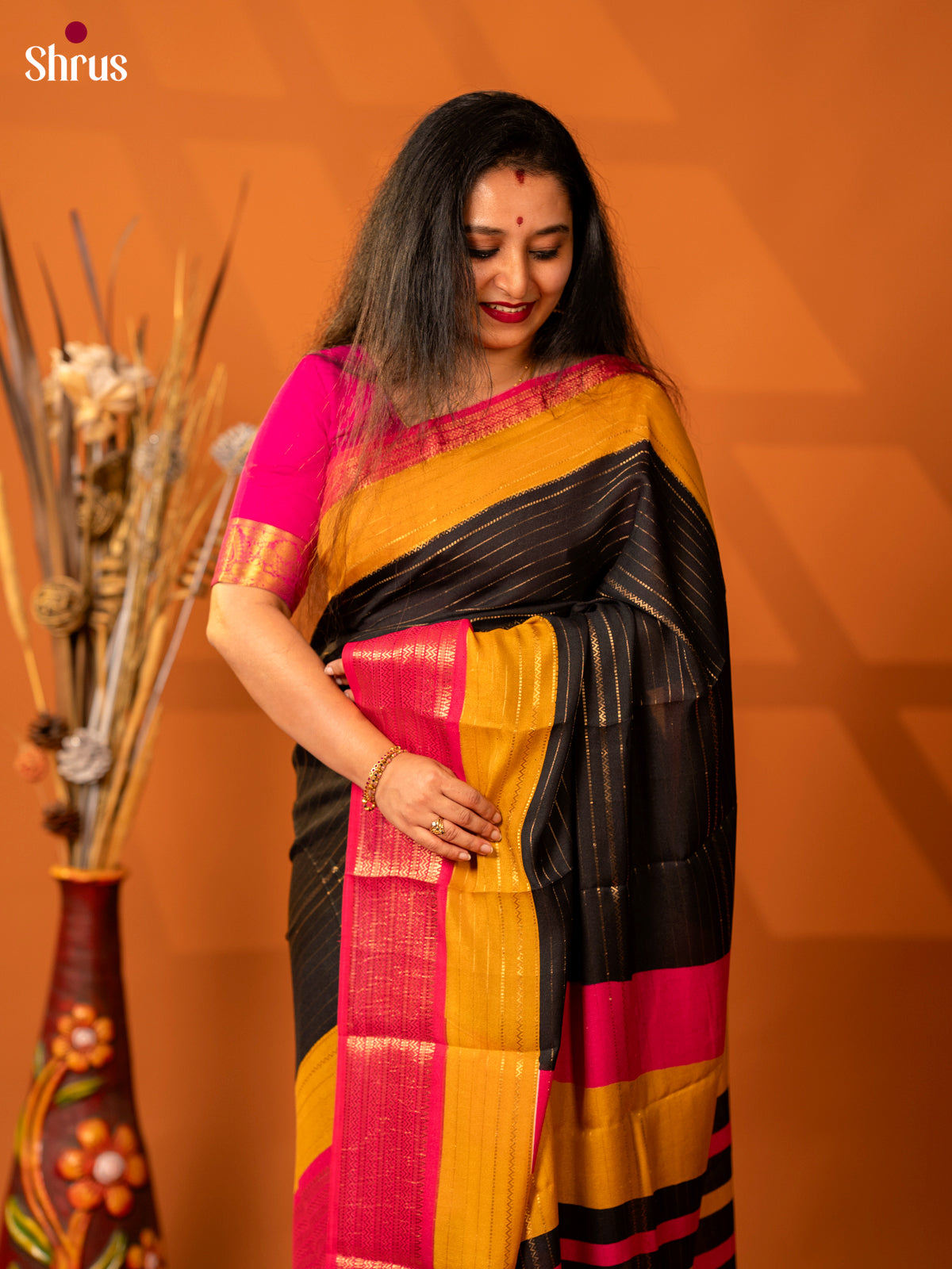 Black & Pink - Semi Mysore silk saree