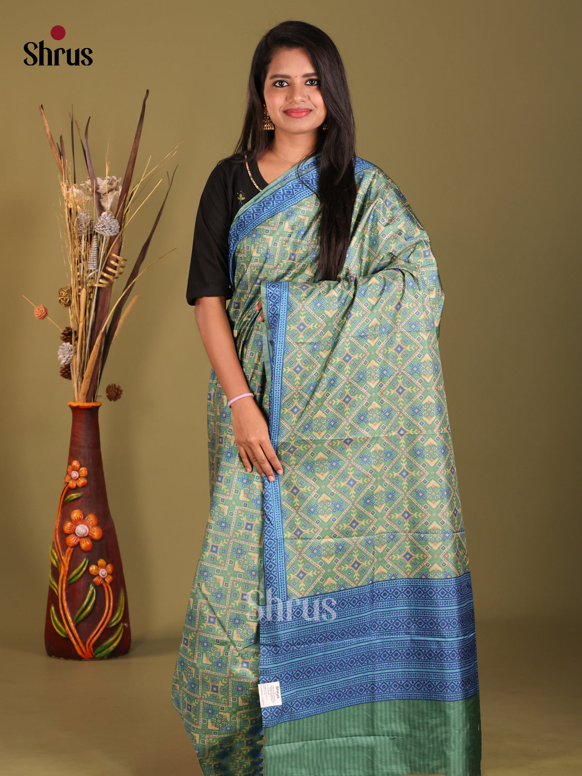 Green & Blue - Semi Tussar Saree - Shop on Shrus.com
