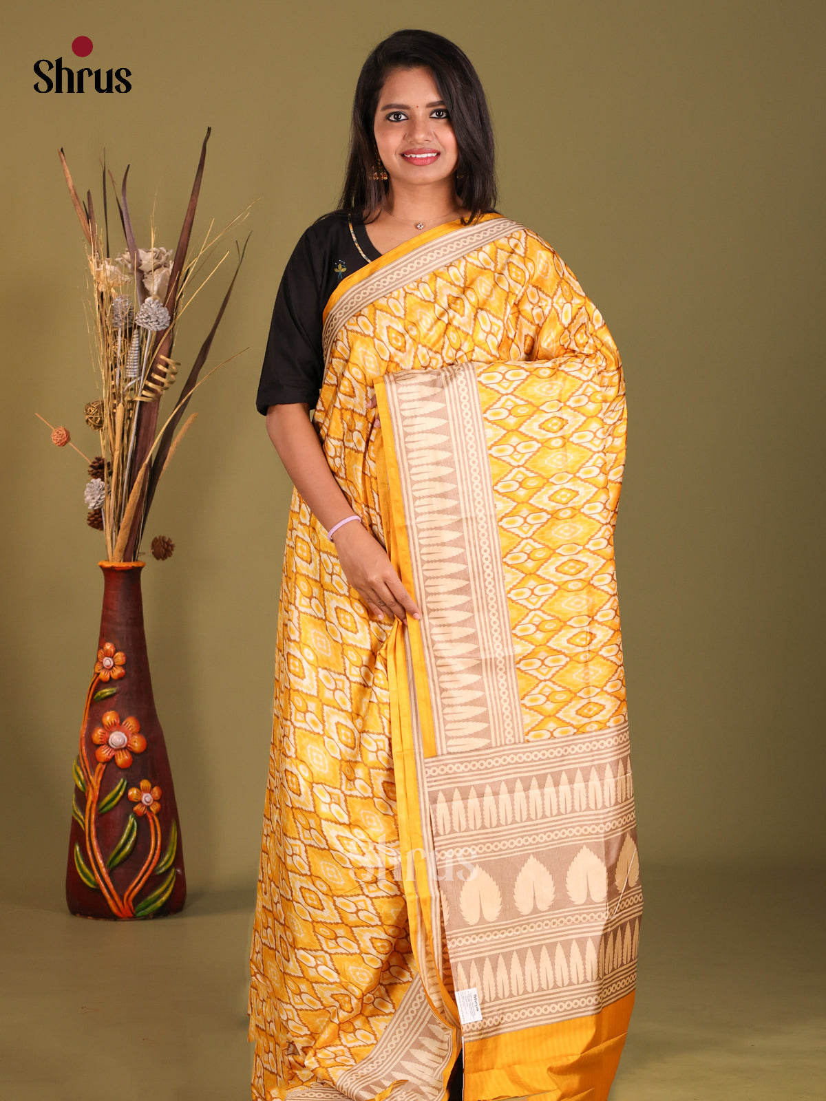 Yellow & Grey - Semi Tussar Saree - Shop on Shrus.com