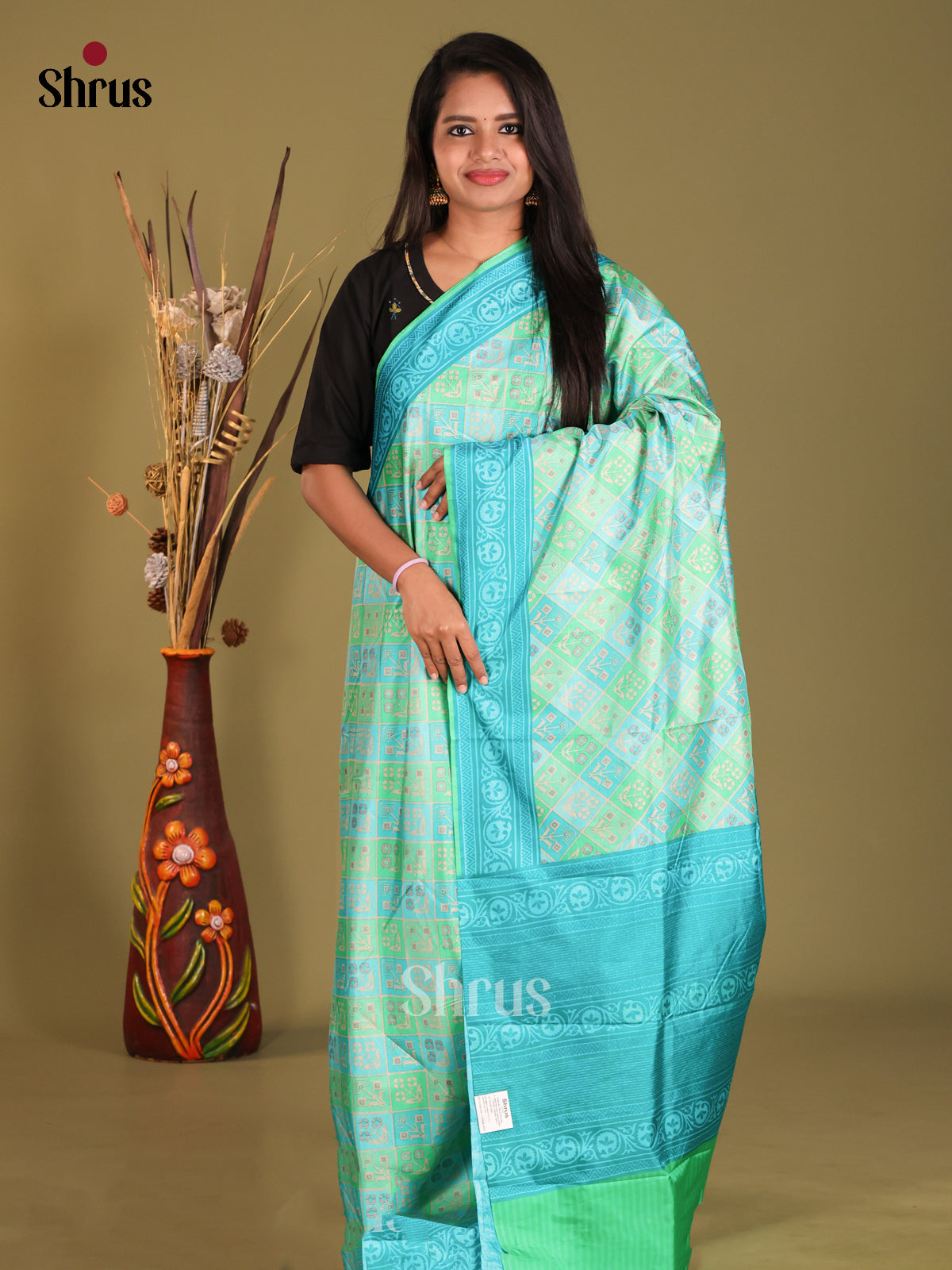 Green & Blue - Semi Tussar Saree - Shop on Shrus.com