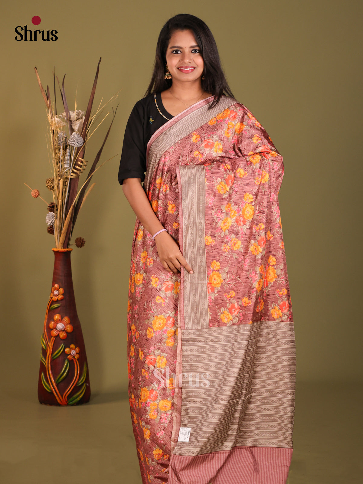 Brown - Semi Tussar Saree