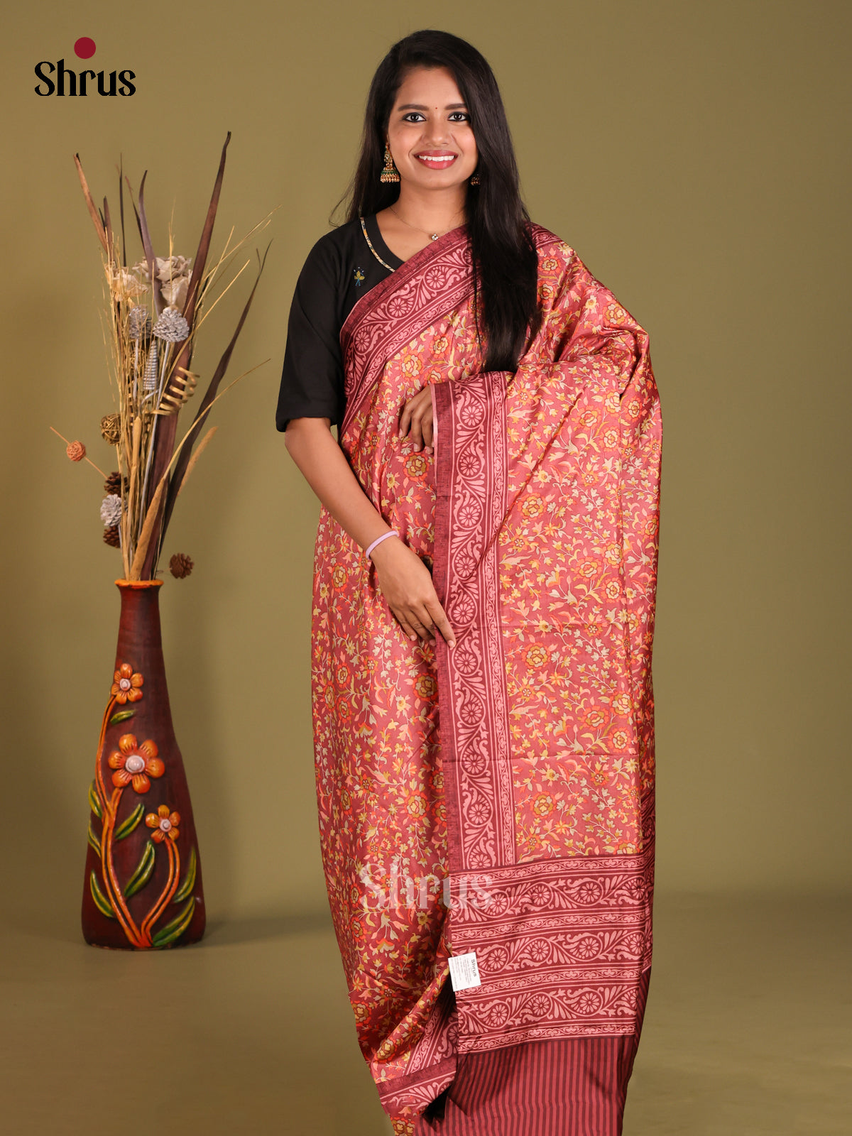 Maroon - Semi Tussar Saree
