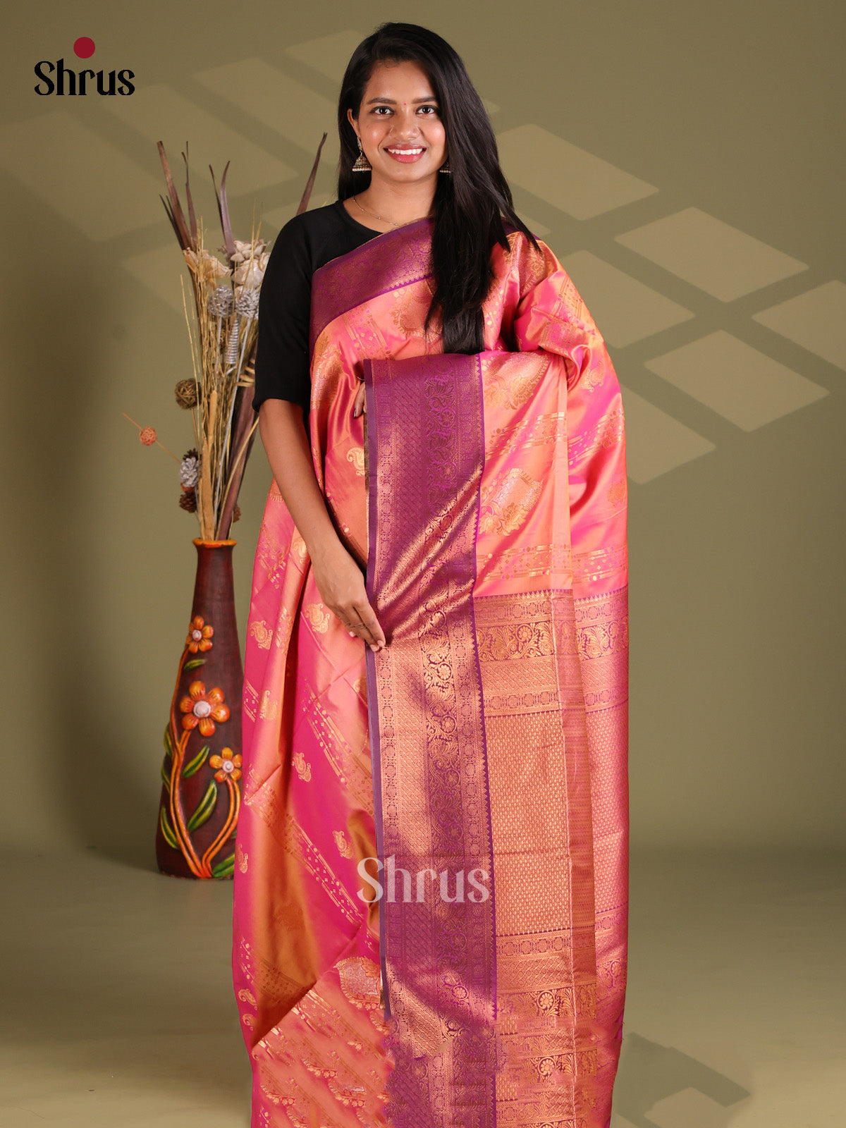 Orange & Violet - Semi Soft Silk Saree