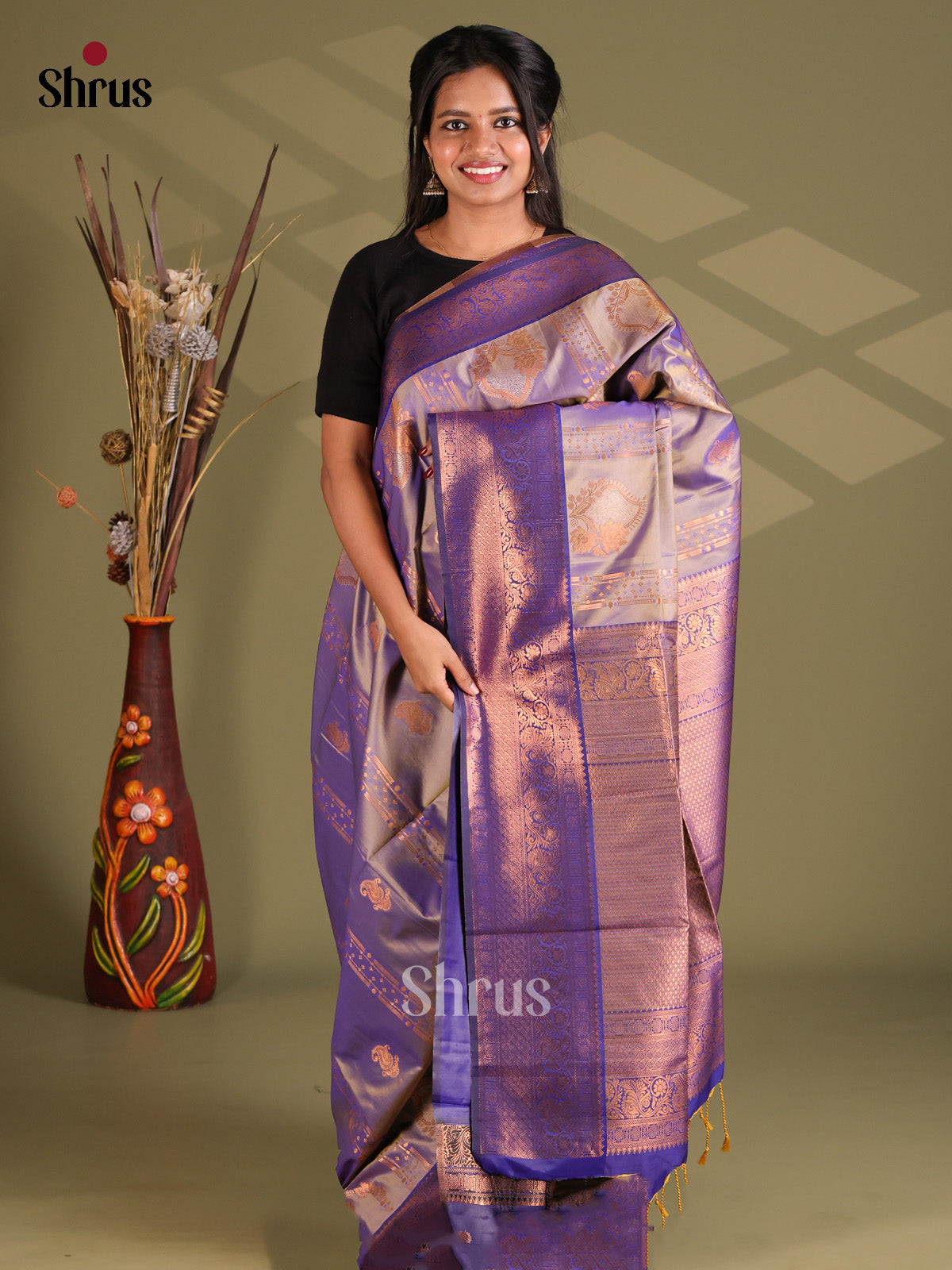 Lavender & Blue- Semi Soft Silk Saree - Shop on Shrus.com