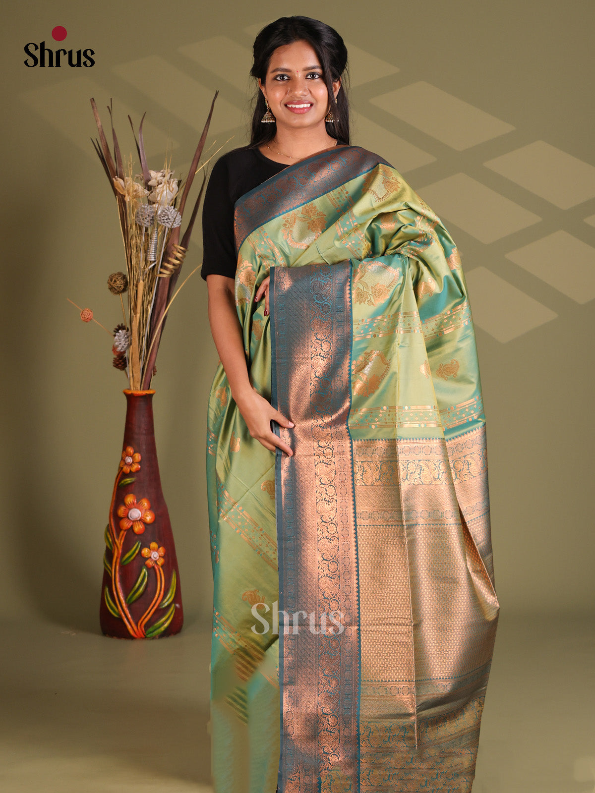 Green & Blue - Semi Soft Silk Saree - Shop on Shrus.com