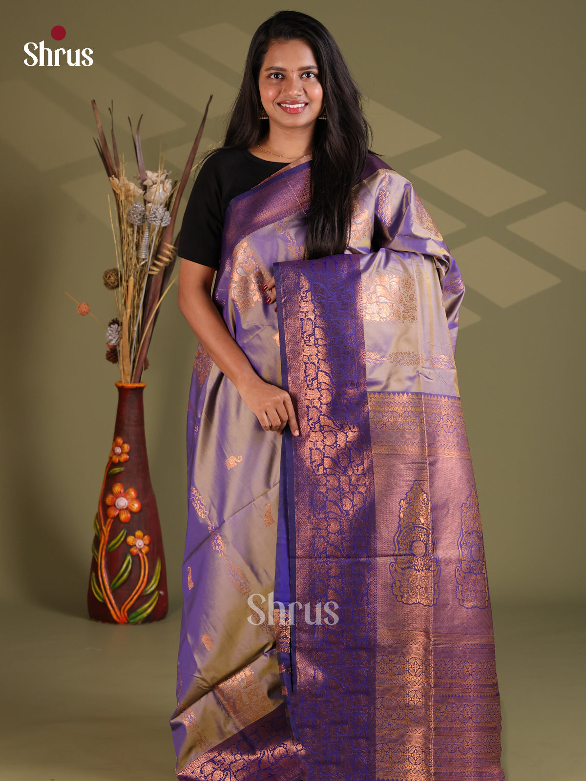Lavender & Blue - Semi Softsilk Saree - Shop on Shrus.com
