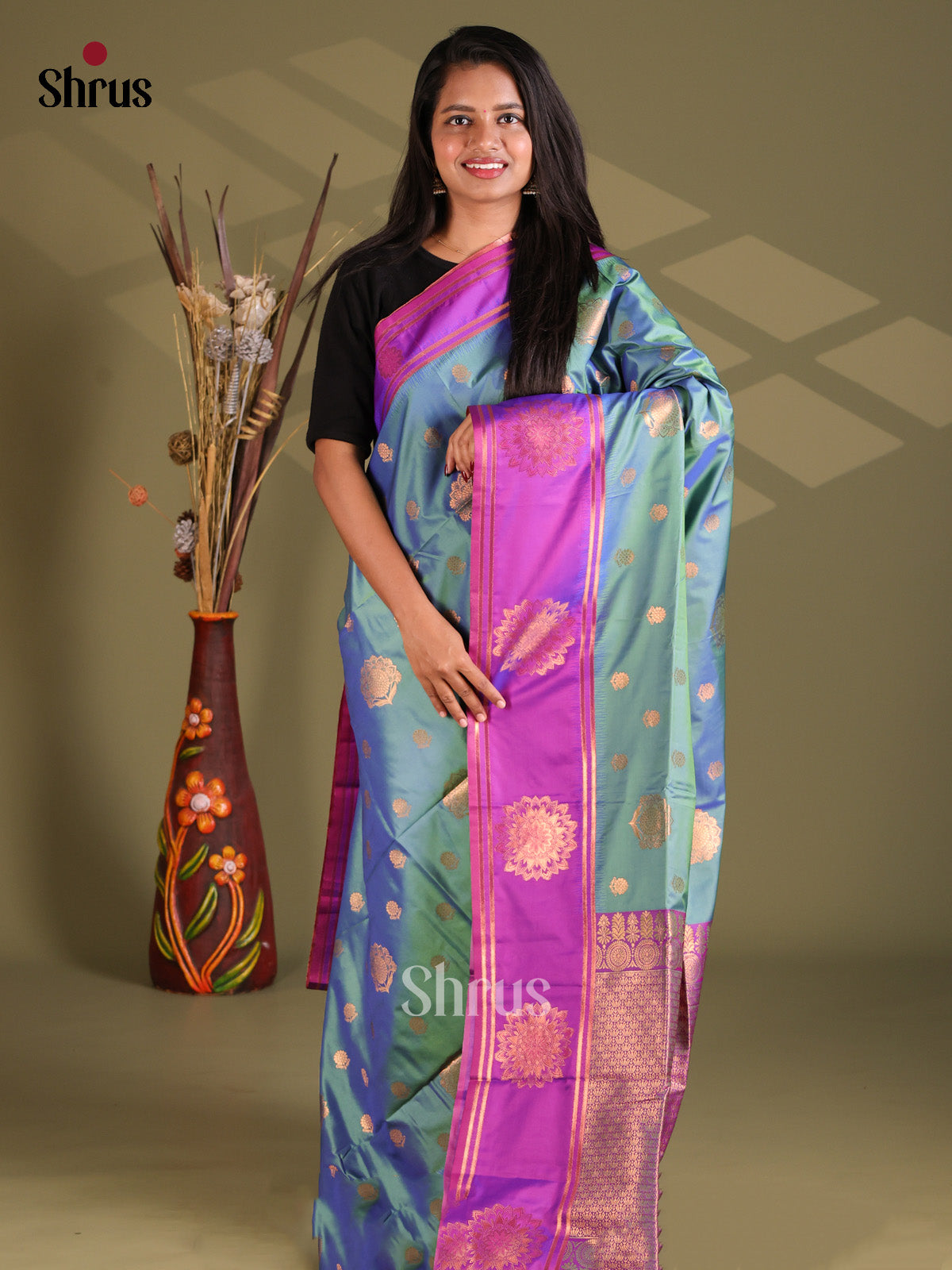 Blue & Purple - Semi Soft Silk Saree