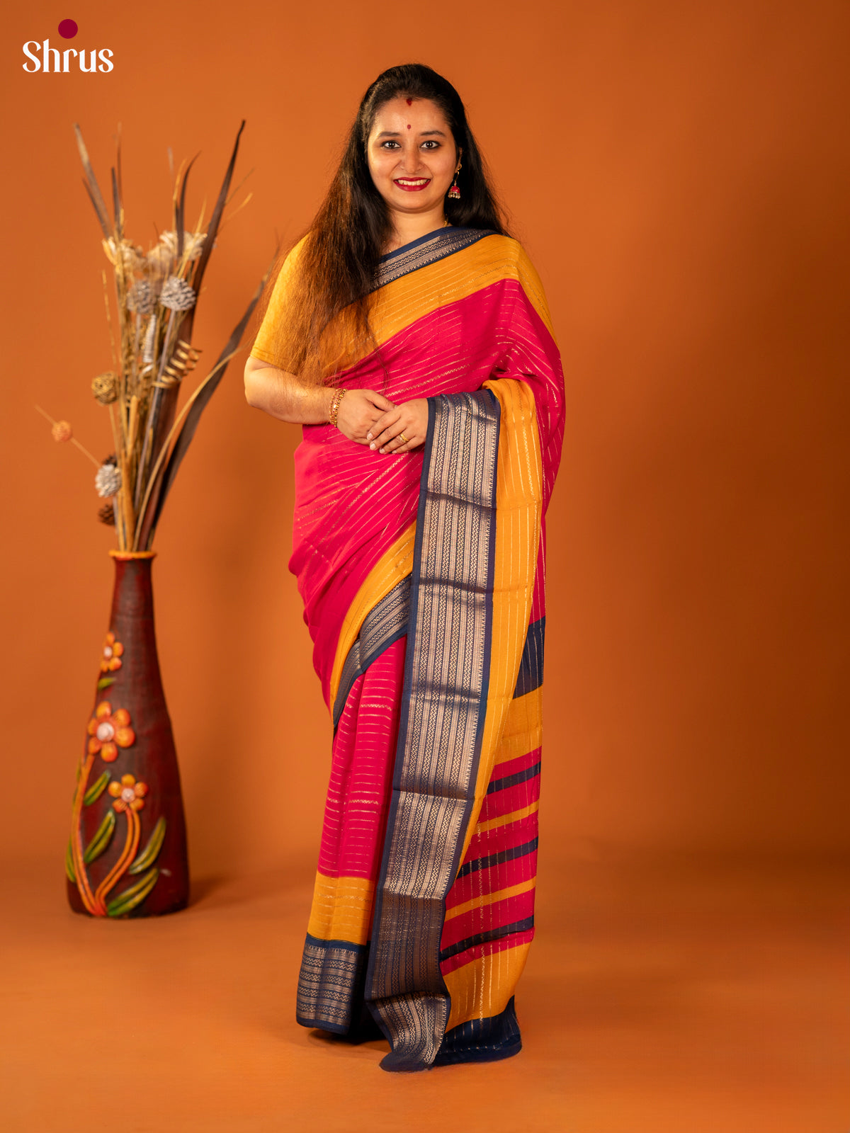 Pink & Blue- Semi Mysore silk saree