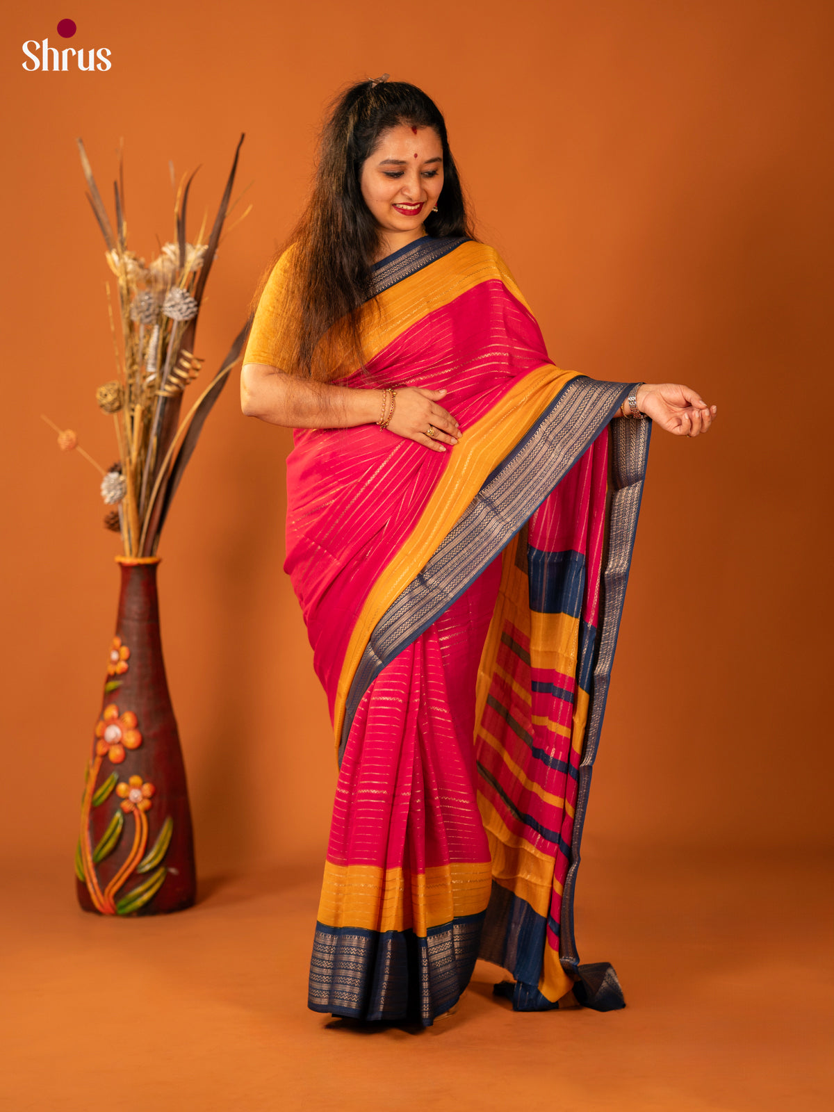 Pink & Blue- Semi Mysore silk saree