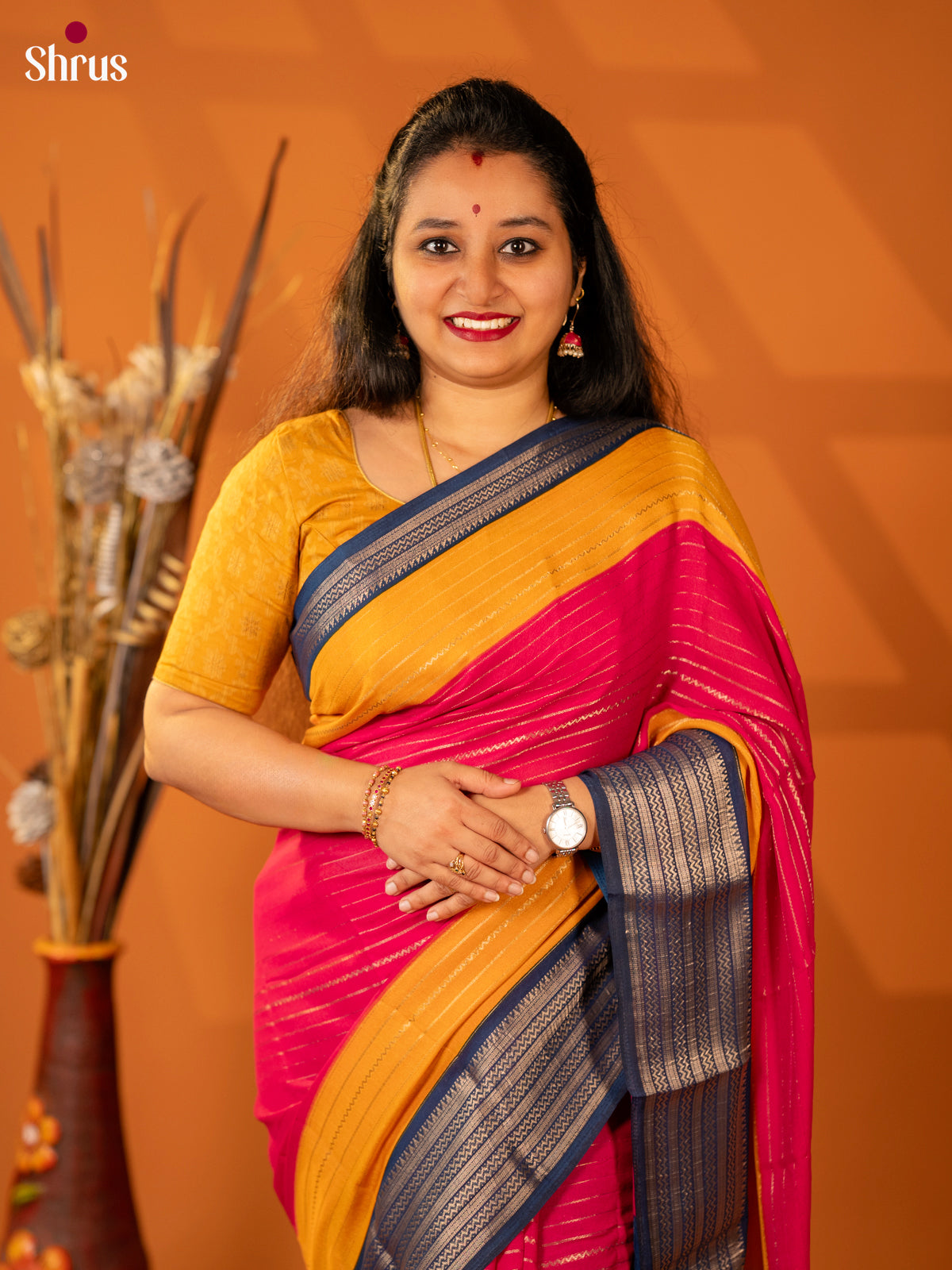 Pink & Blue- Semi Mysore silk saree