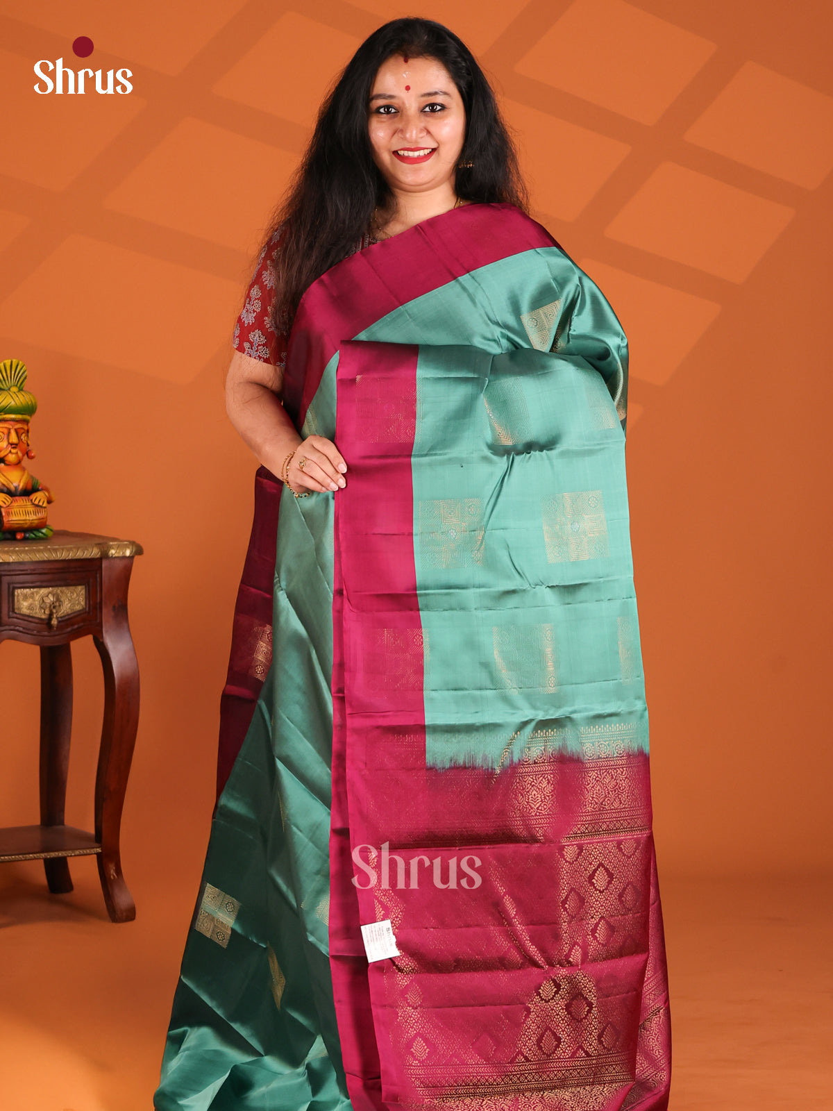 Radiant Blue Softsilk-halfpure Saree with gold zari floral block motifs - Shop on Shrus.com