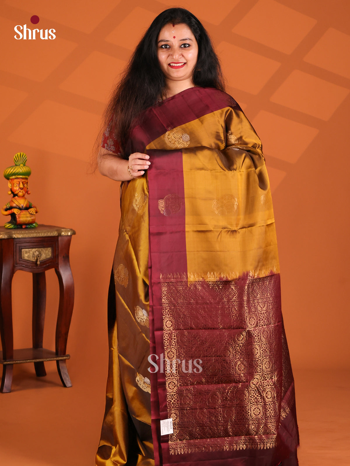 Luminous Mustard Softsilk-halfpure Saree with gold, silver zari floral motifs