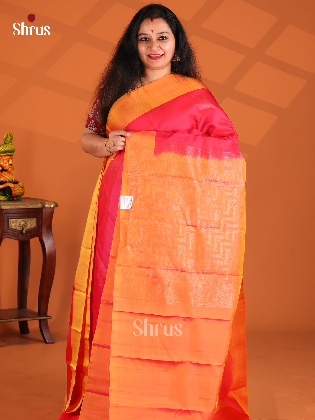 Charming Pink Softsilk-halfpure Saree with Orange brocade pallu