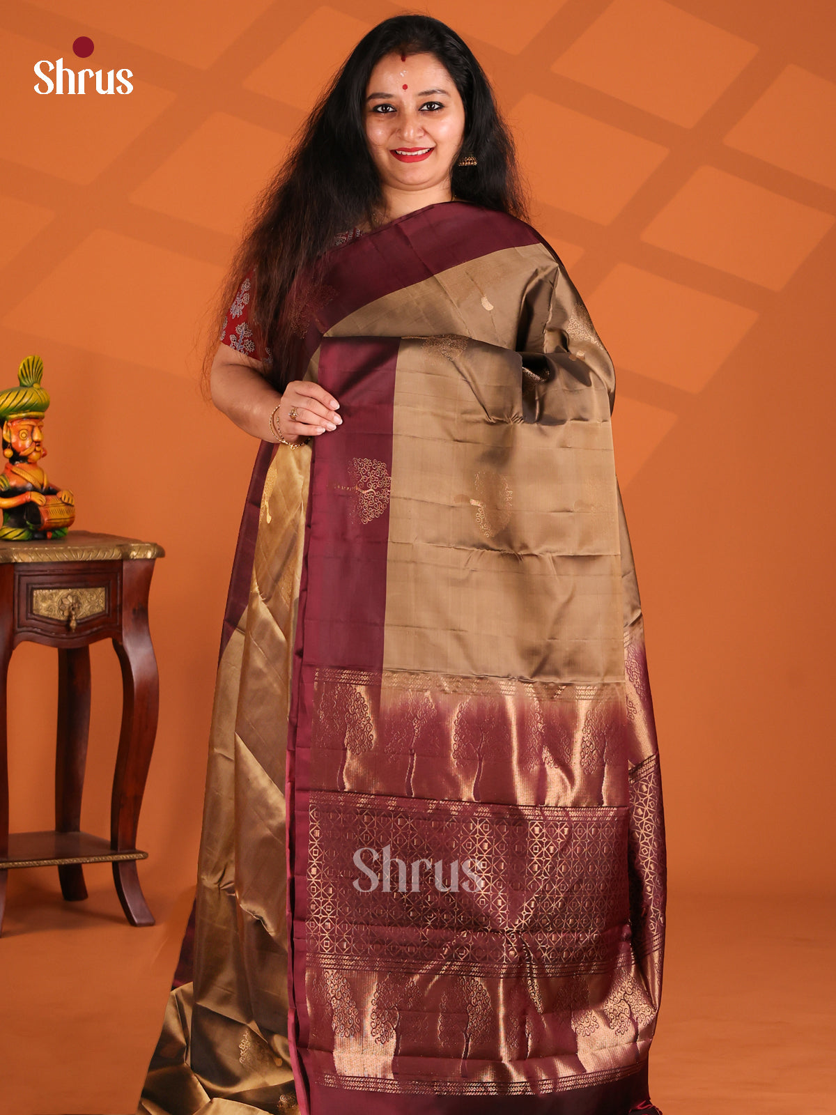 Exquisite Grey Softsilk-halfpure Saree with floral motifs , brocade pallu - Shop on Shrus.com