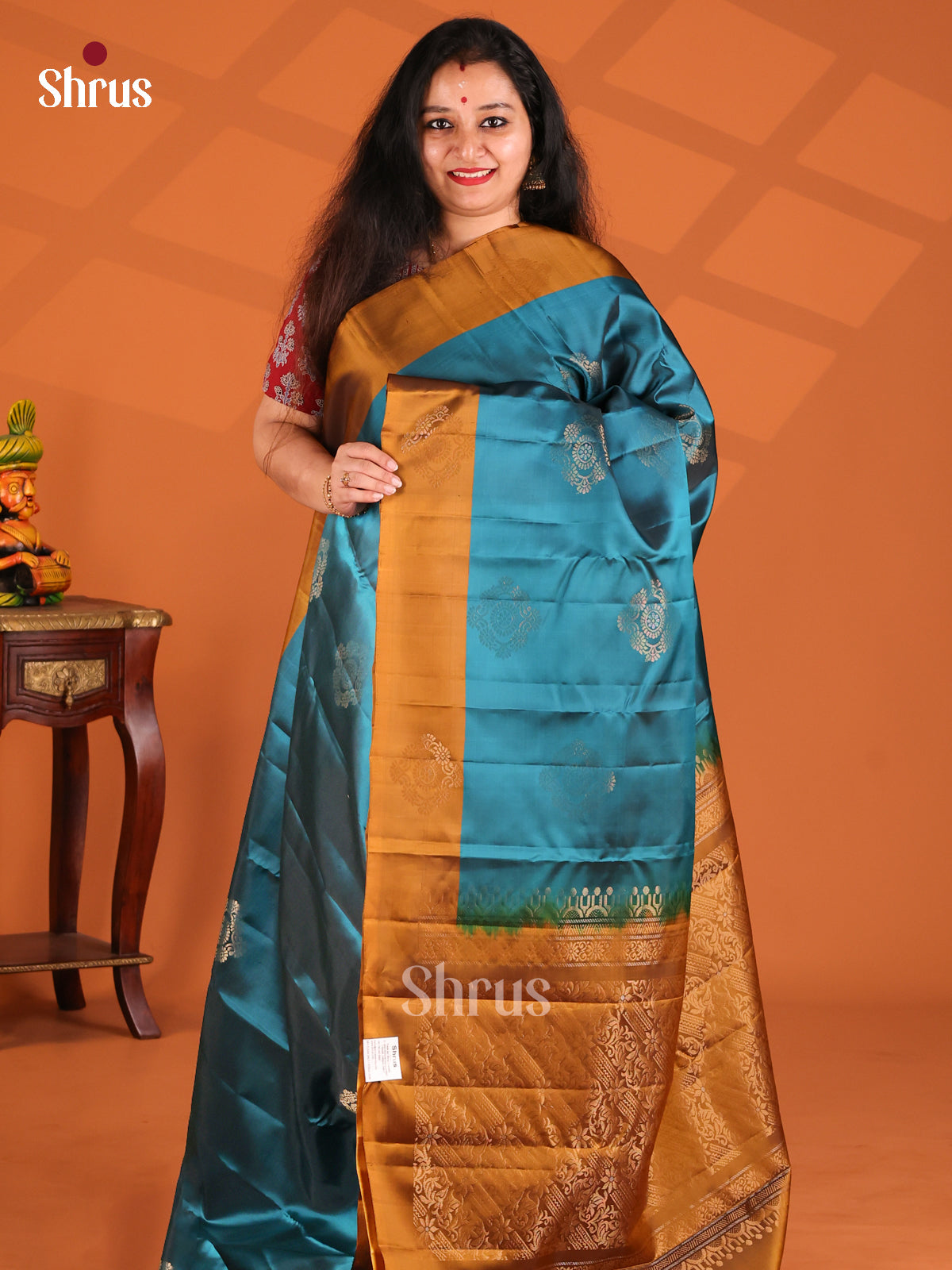 Elegant Blue Softsilk-halfpure Saree with Mustard brocade pallu