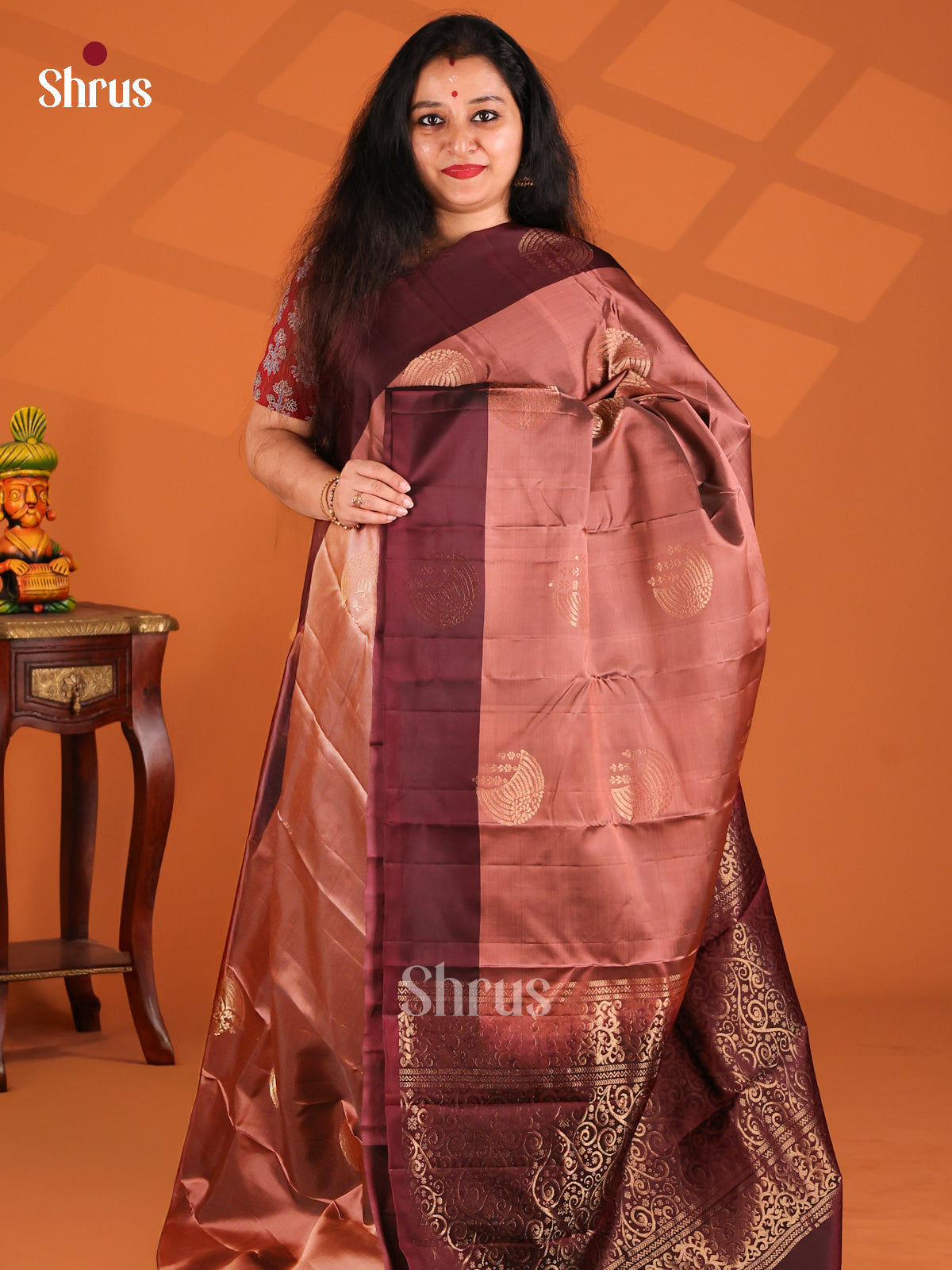 Beautiful Dusty Brown Softsilk-halfpure Saree with contrast brown brocade pallu