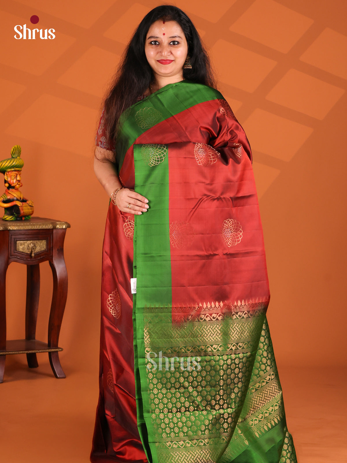 Majestic Red Softsilk-halfpure Saree with floral brocade pallu - Shop on Shrus.com