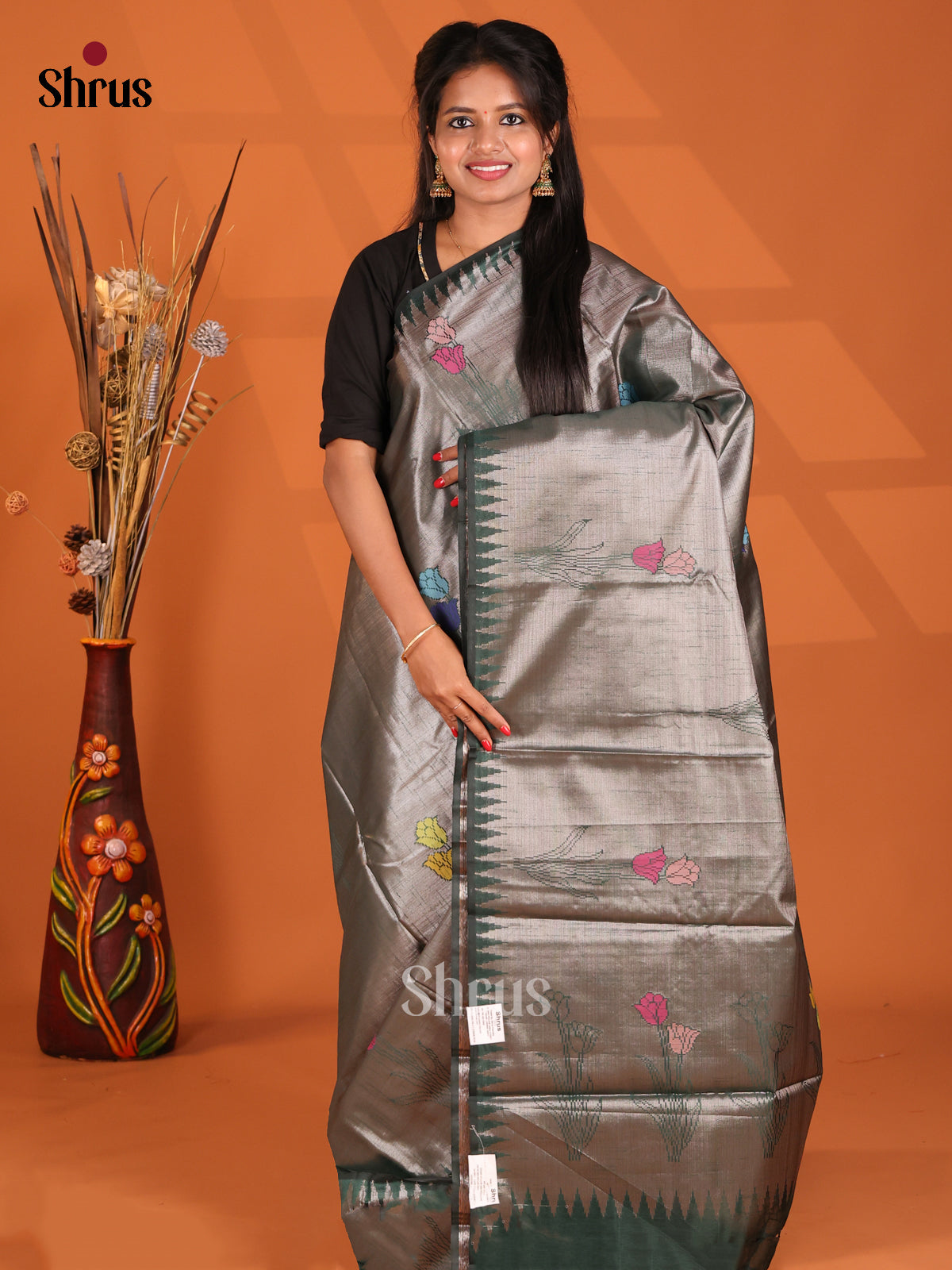 Green - Semi Jute Saree - Shop on Shrus.com