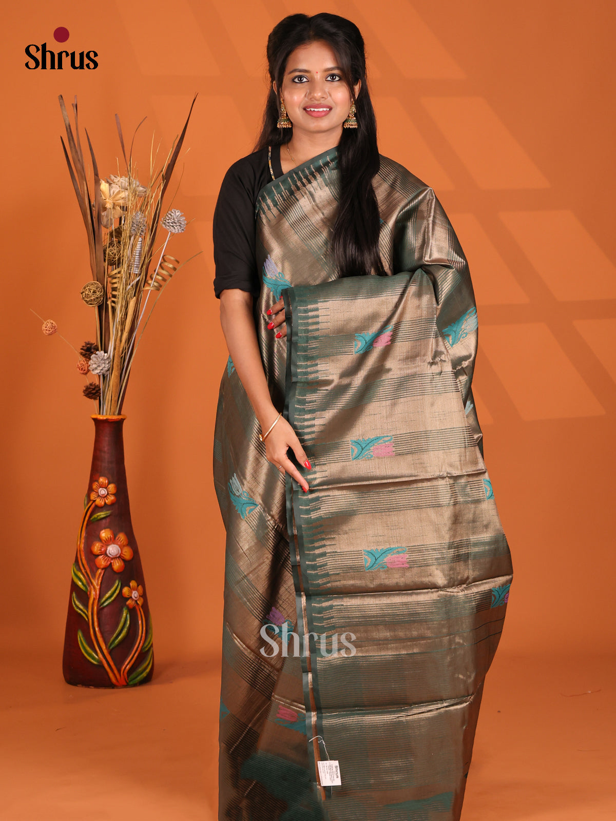 Green - Semi Jute Saree - Shop on Shrus.com