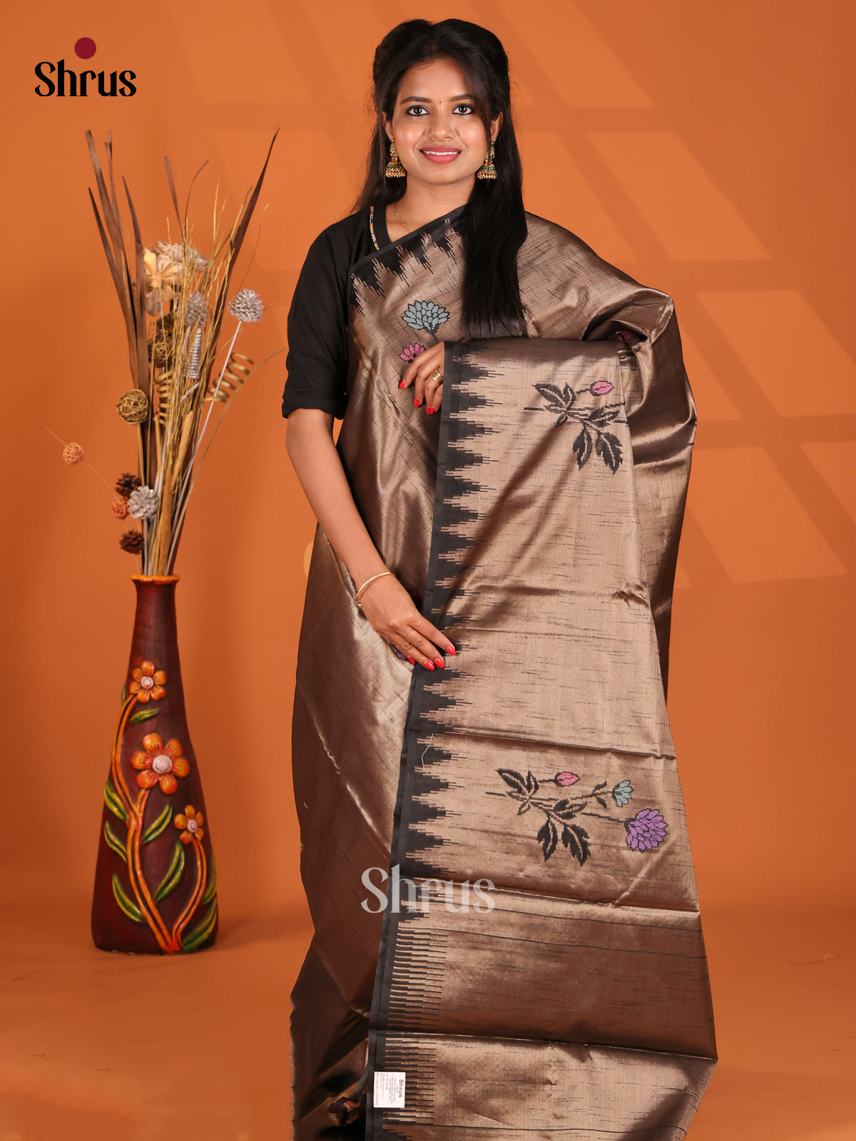 Black - Semi Jute Saree - Shop on Shrus.com