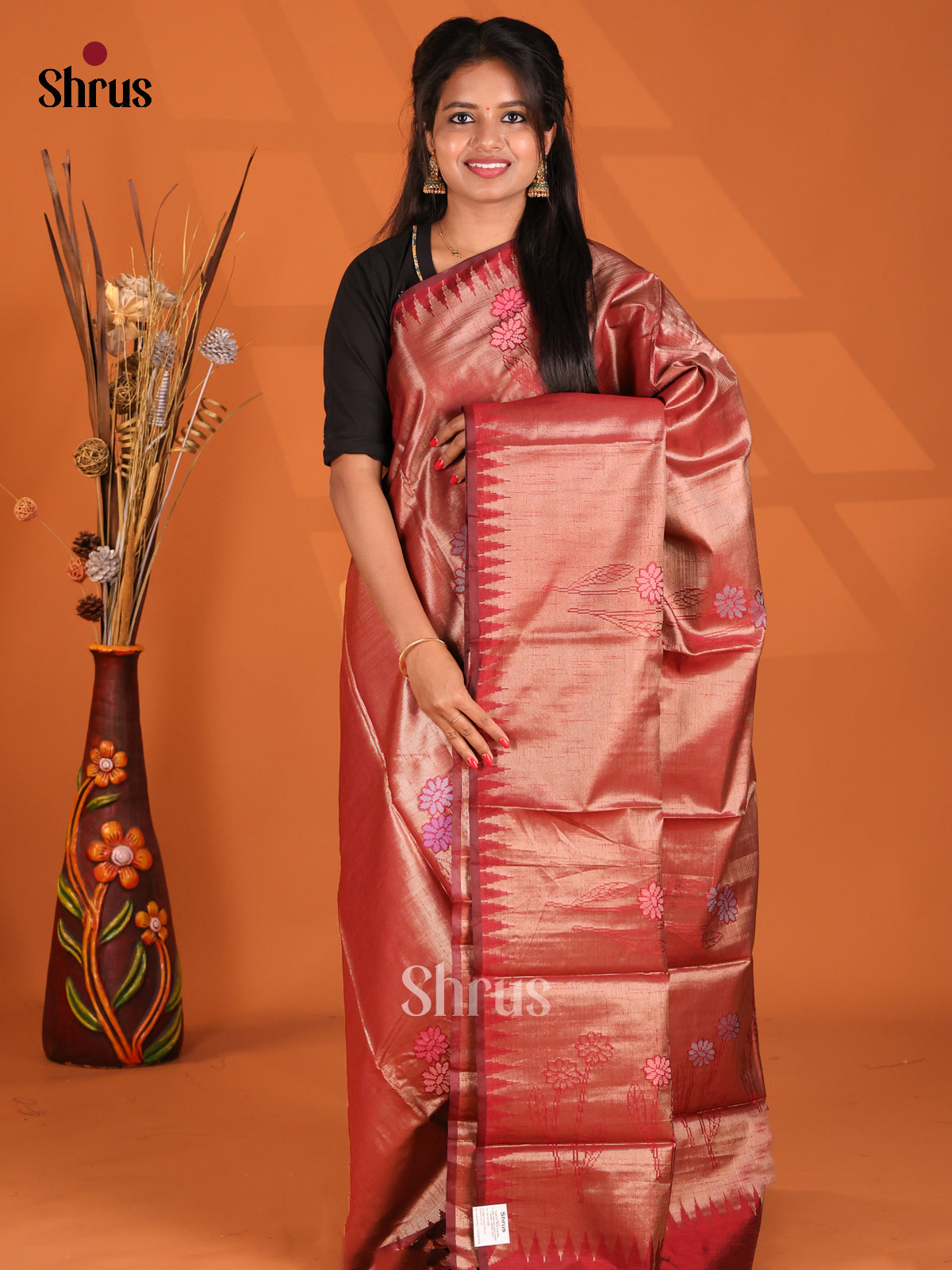 REd- Semi Jute Saree - Shop on Shrus.com