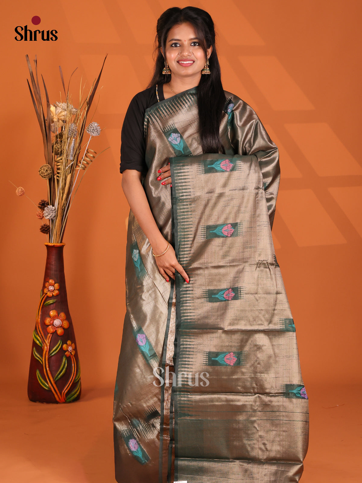 Green - Semi Jute Saree - Shop on Shrus.com