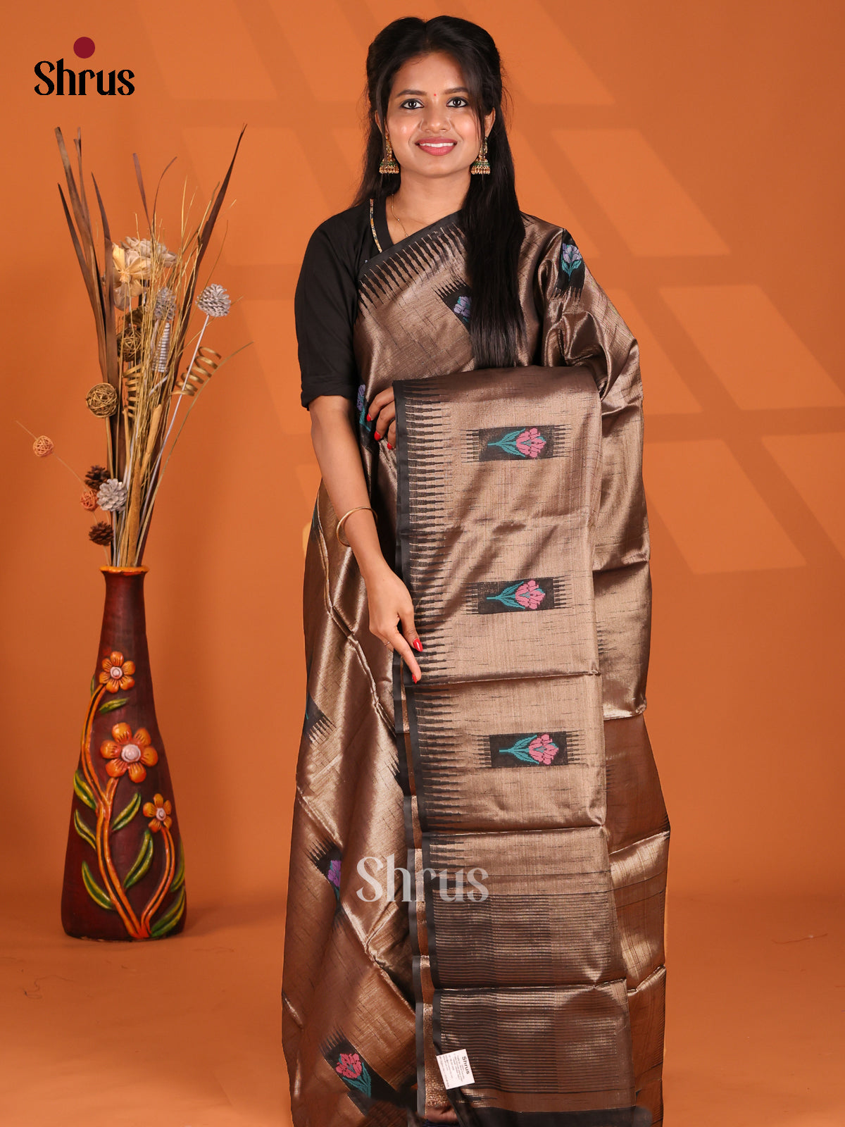 Black - Semi Jute Saree - Shop on Shrus.com