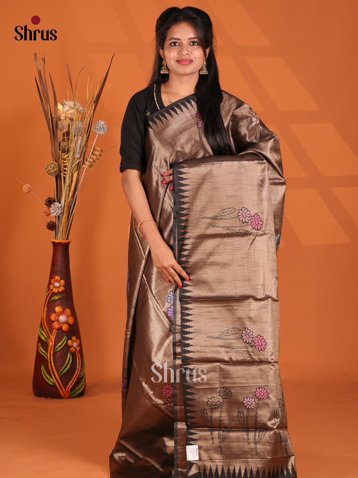 Black - Semi Jute Saree - Shop on Shrus.com