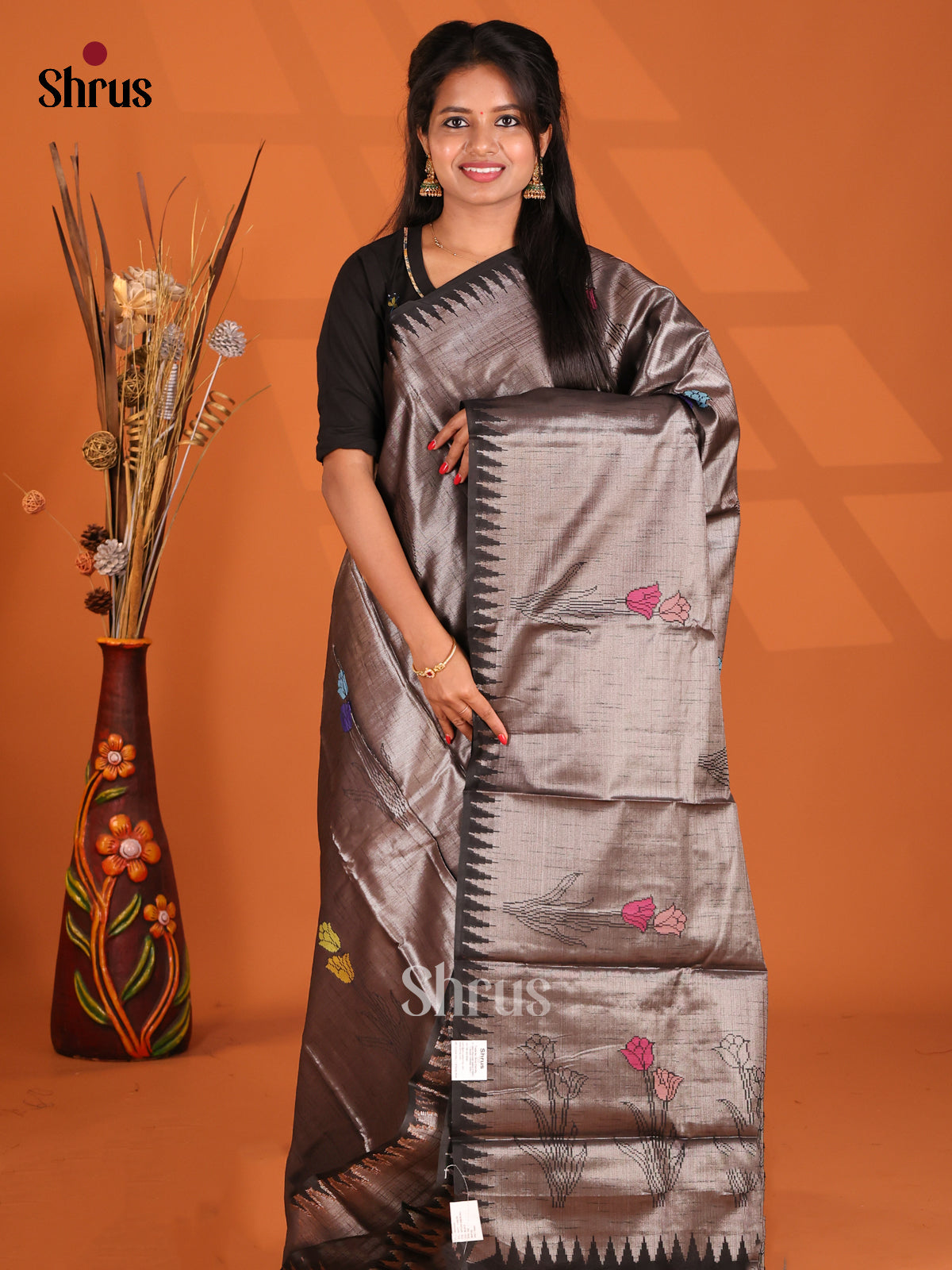 Black - Semi Jute Saree