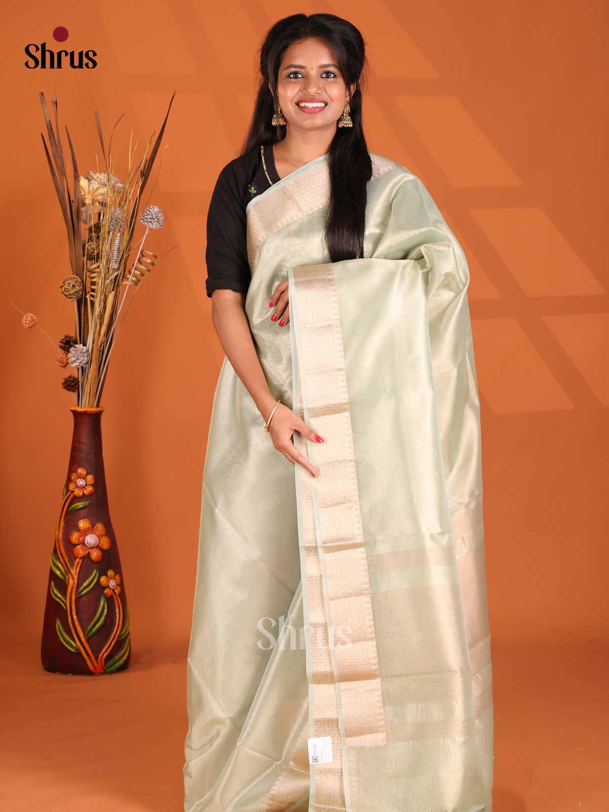 Pastel green- Semi Tissue Saree - Shop on Shrus.com