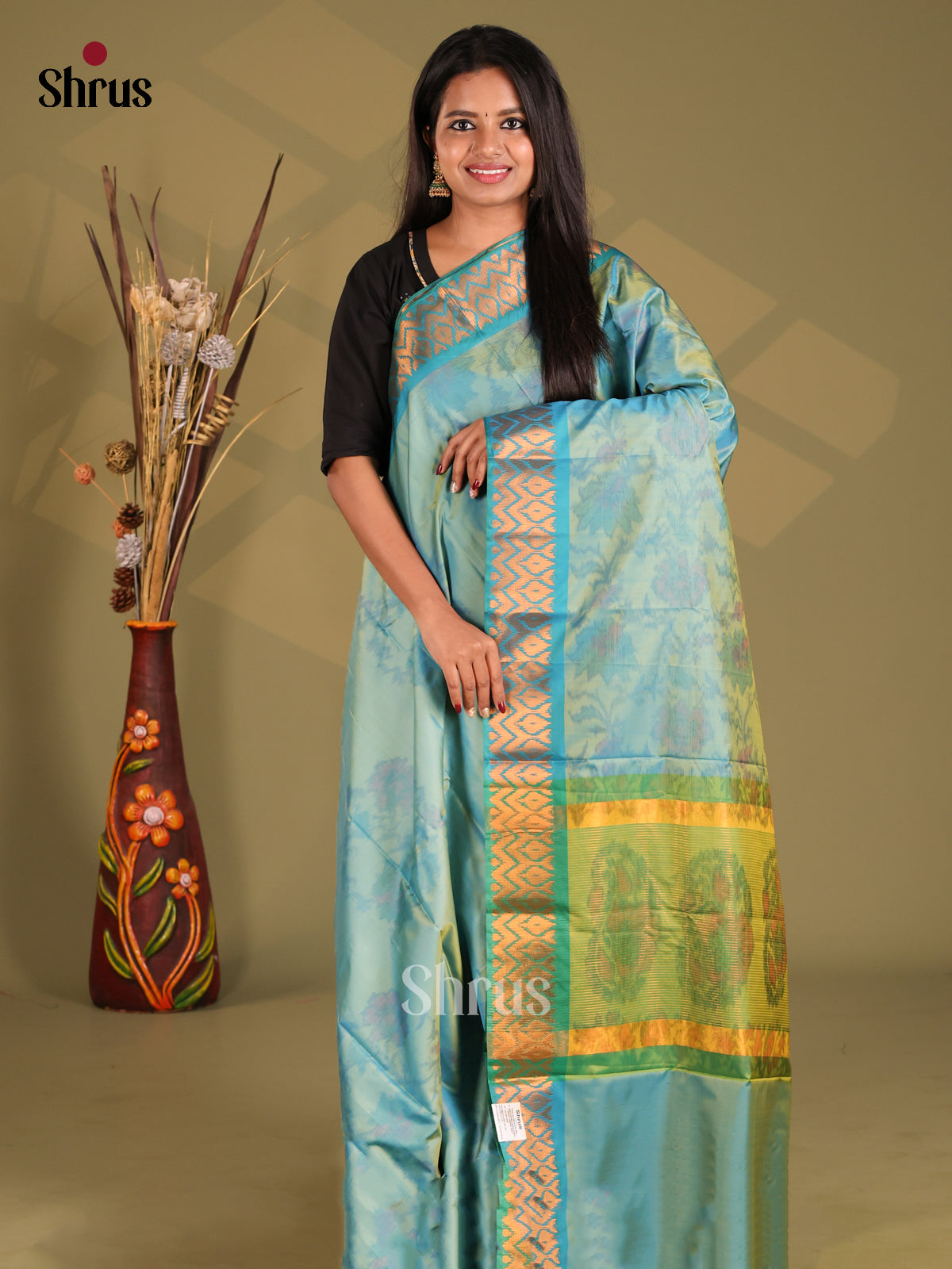 Blue & Green - Semi Pochampally Saree