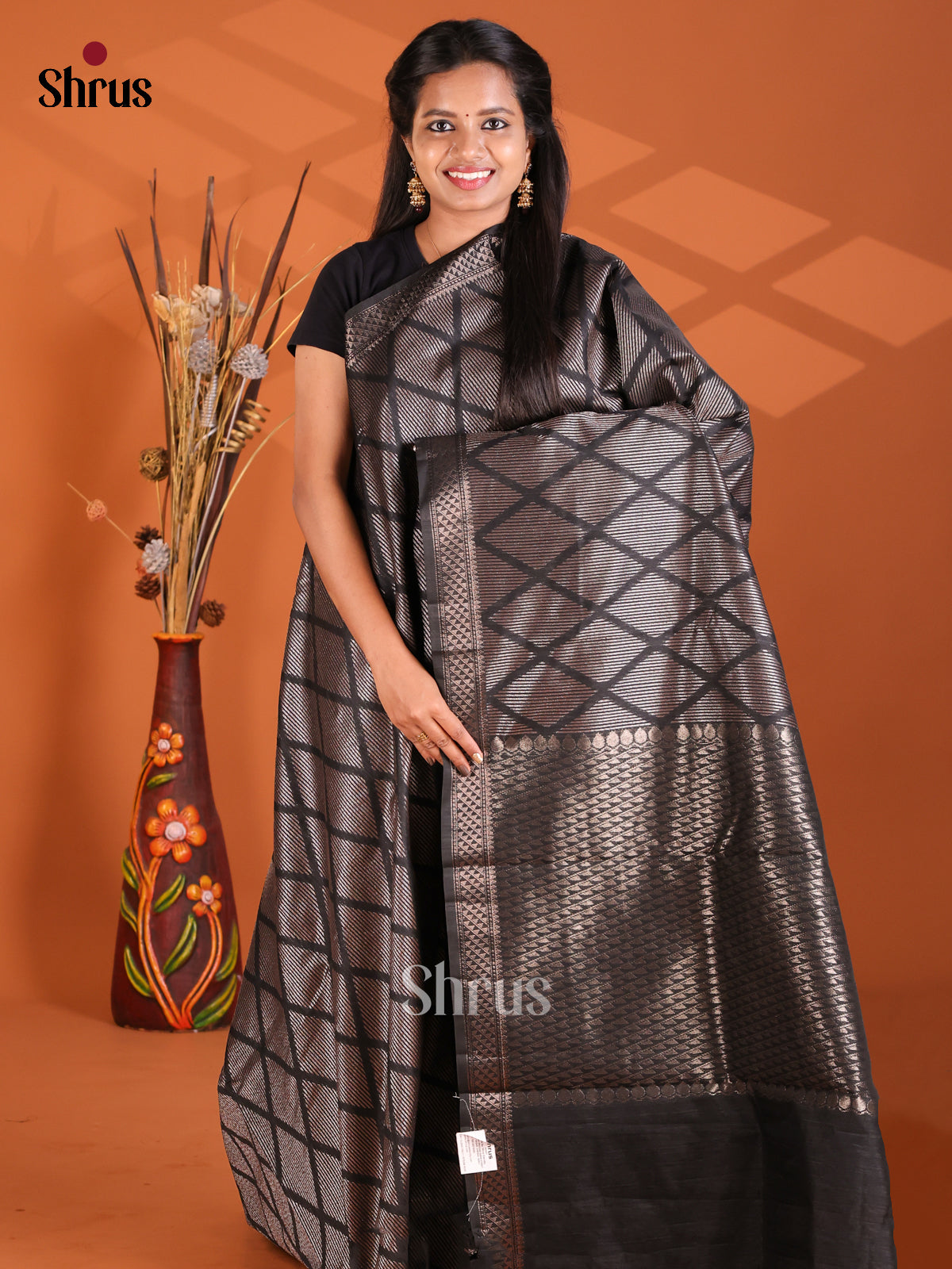 Black - Semi Rawsilk Saree - Shop on Shrus.com
