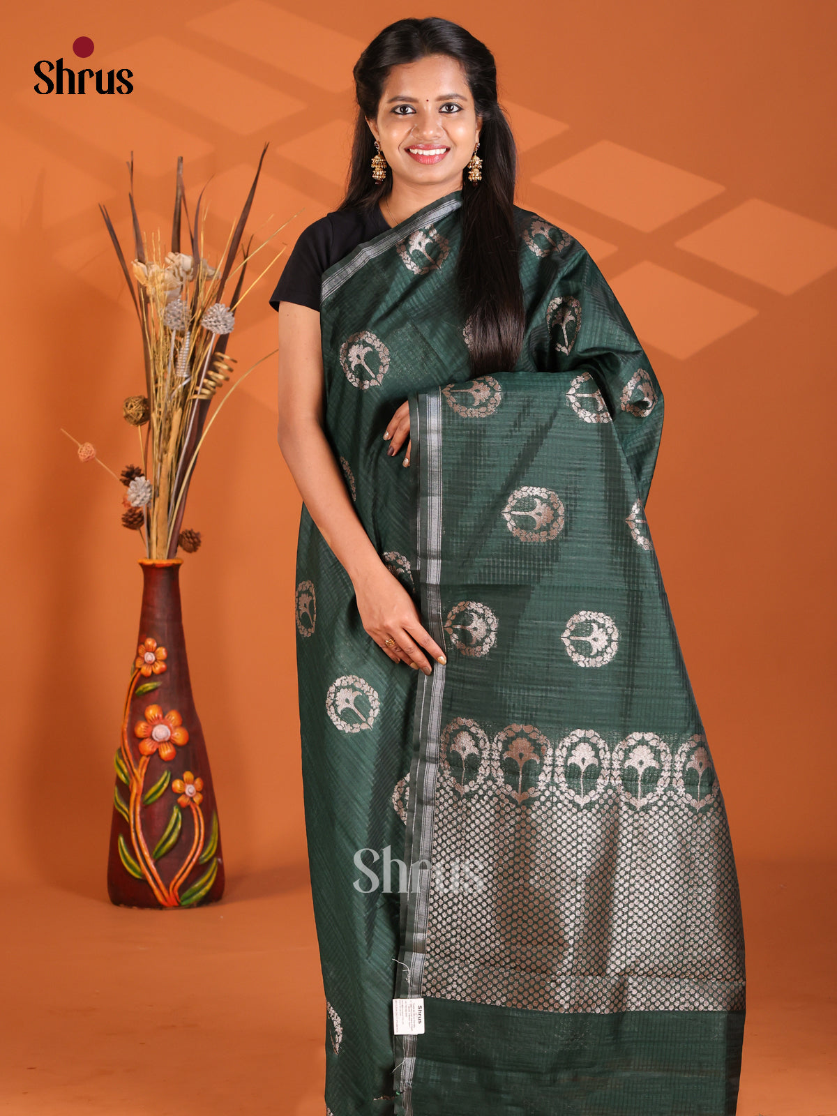 Green - Semi Rawsilk Saree - Shop on Shrus.com