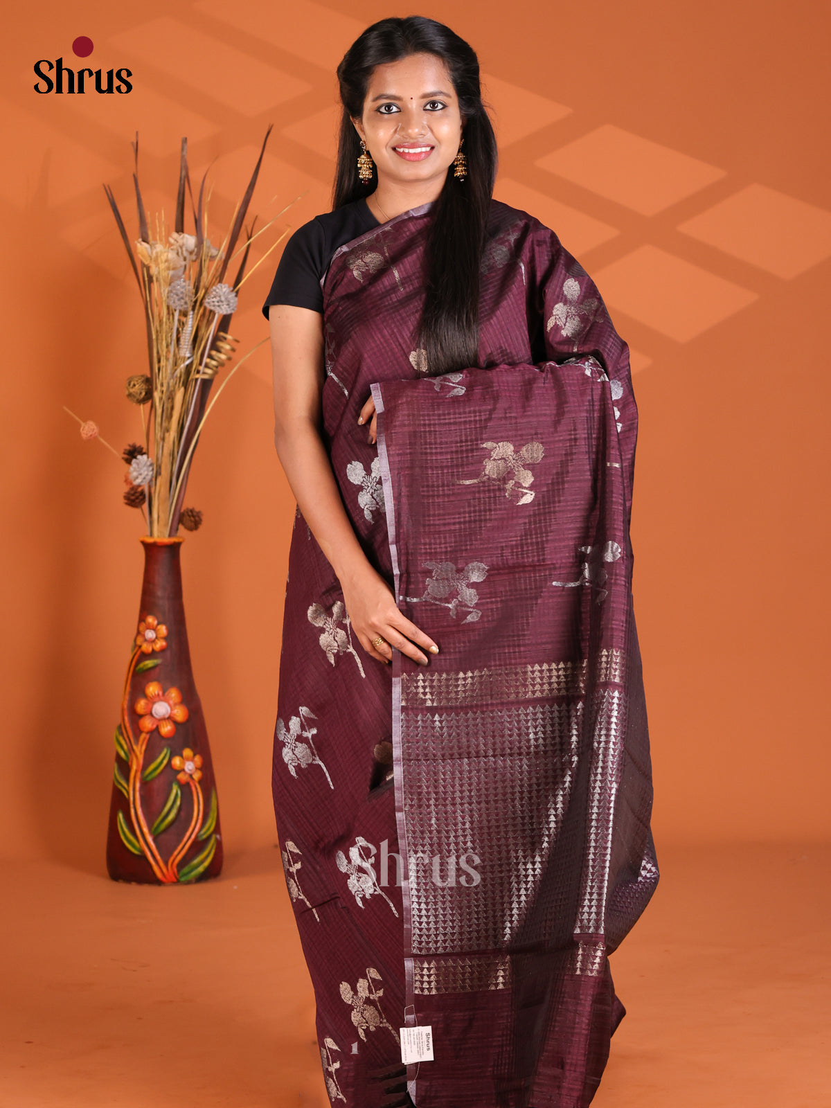 Maroon - Semi Rawsilk Saree - Shop on Shrus.com