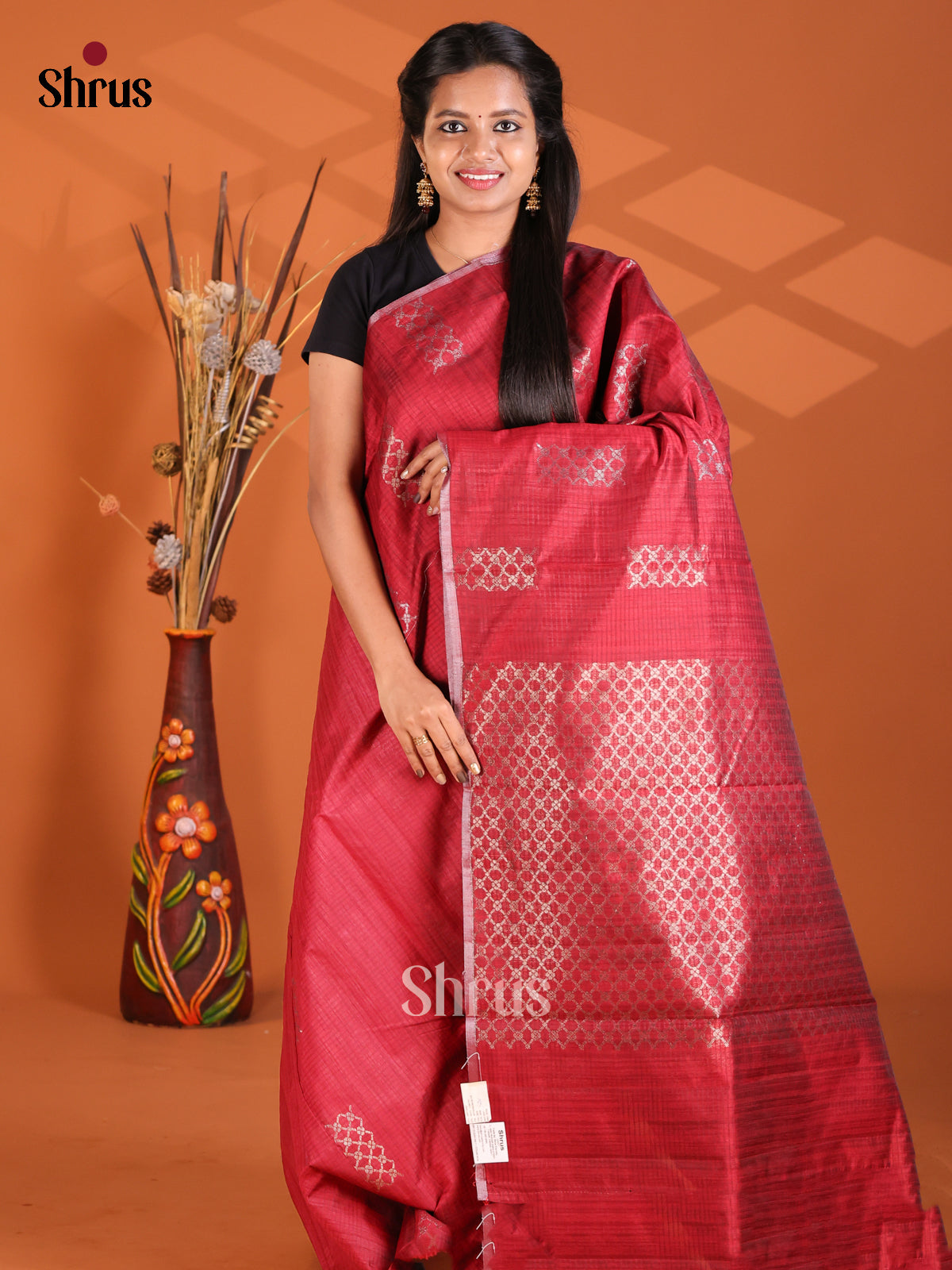 Red - Semi Rawsilk Saree - Shop on Shrus.com