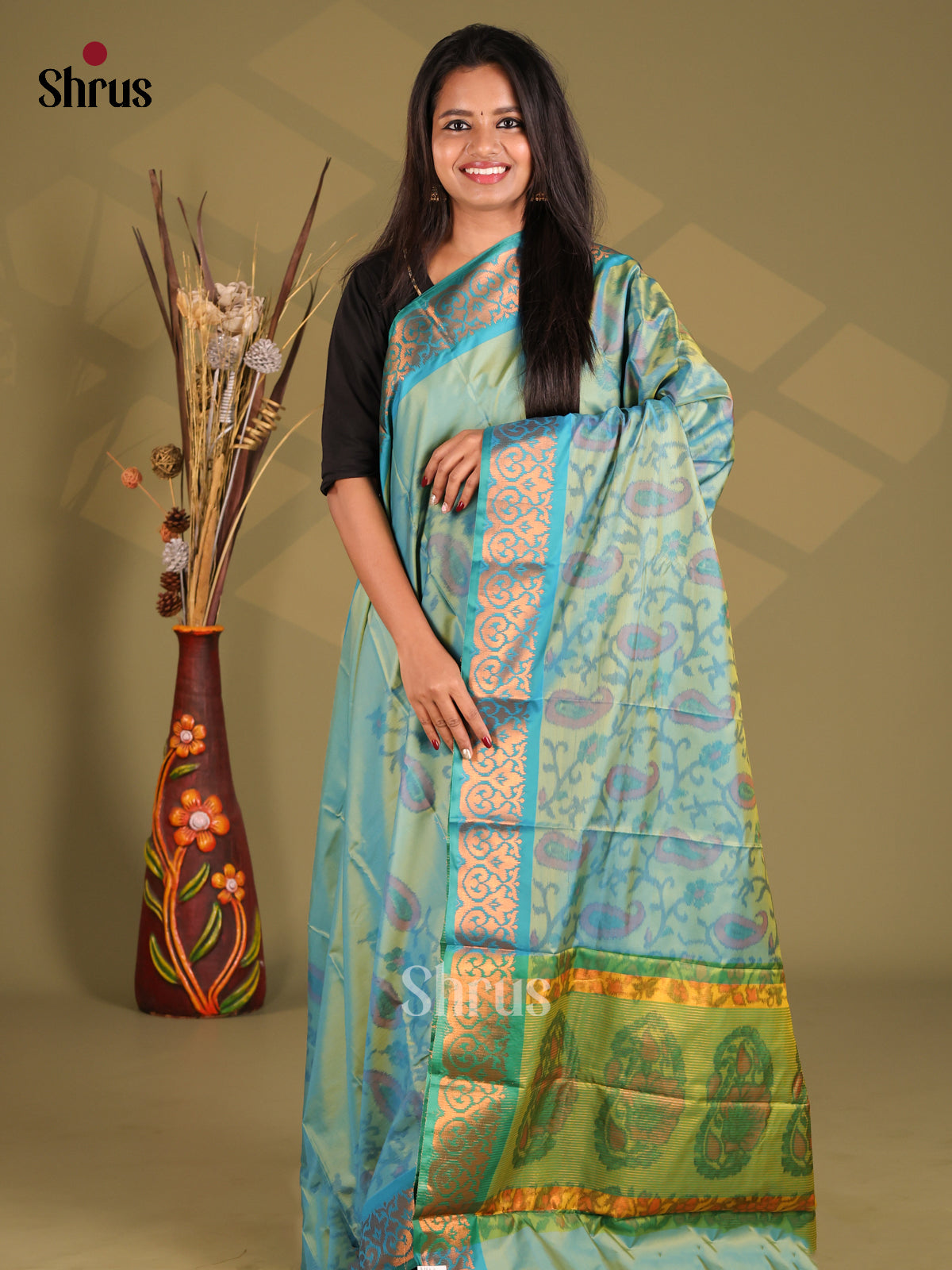 Blue & Green- Semi Pochampally Saree