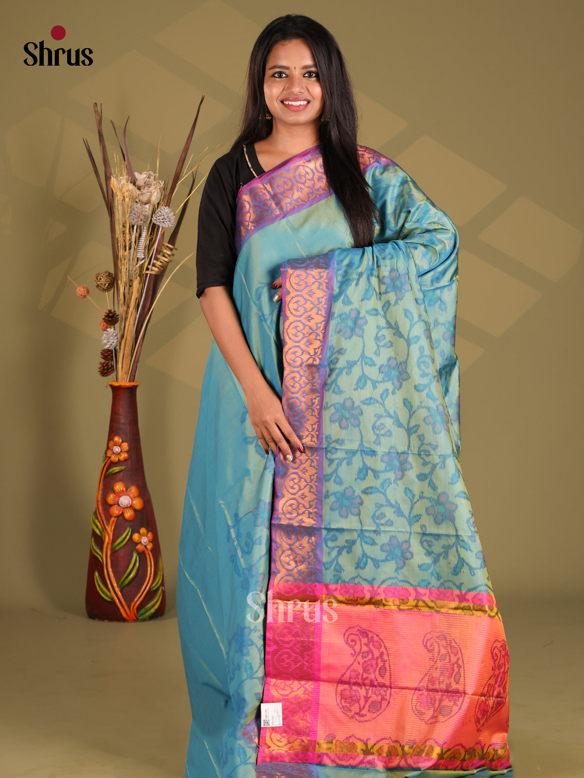 Blue & Orange- Semi Pochampally Saree